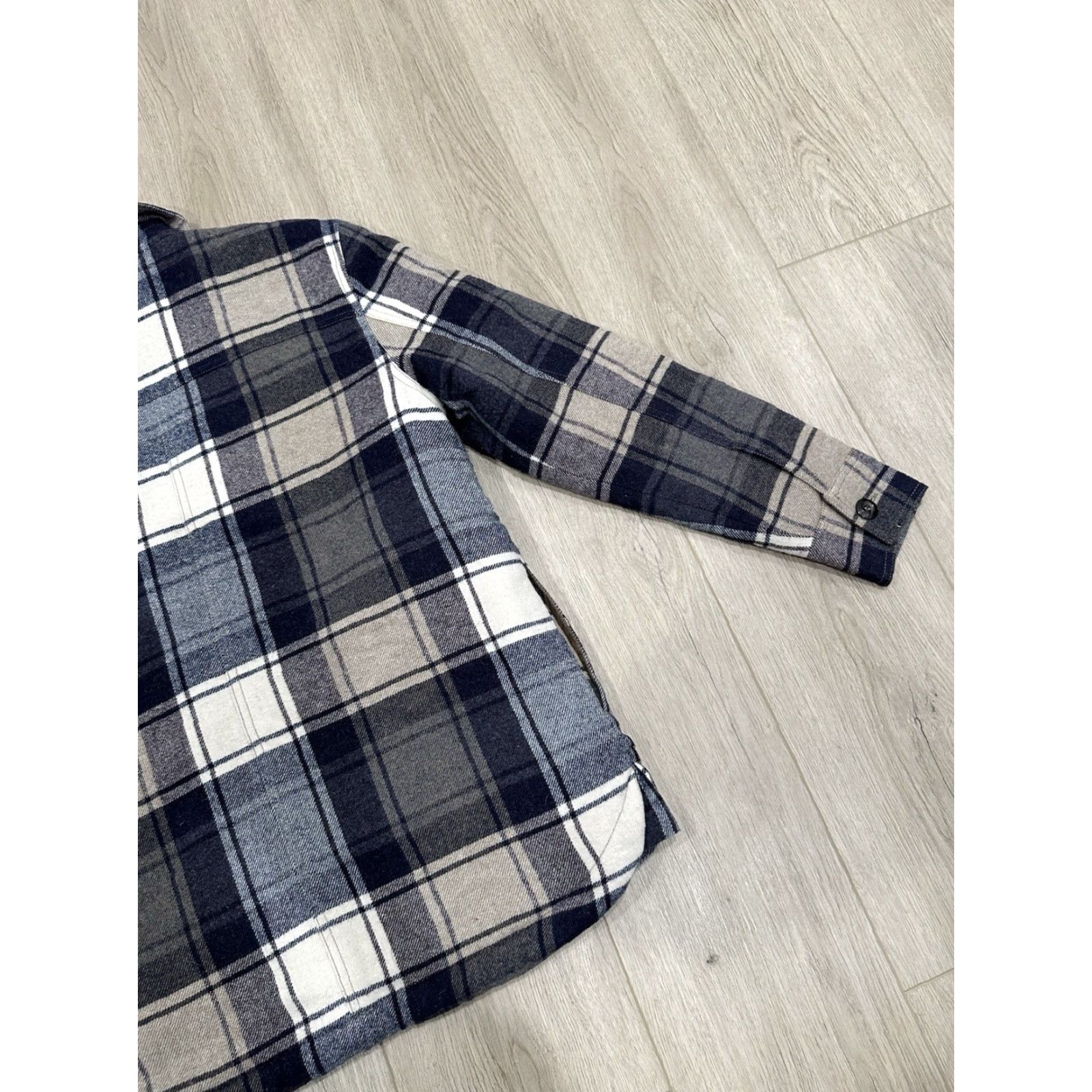 Vintage Jenni Kayne Farmhouse Shearling Lined Chore Jacket XS Wool Navy Plaid Size XS / US 0-2 / IT 36-38 - 5 Thumbnail