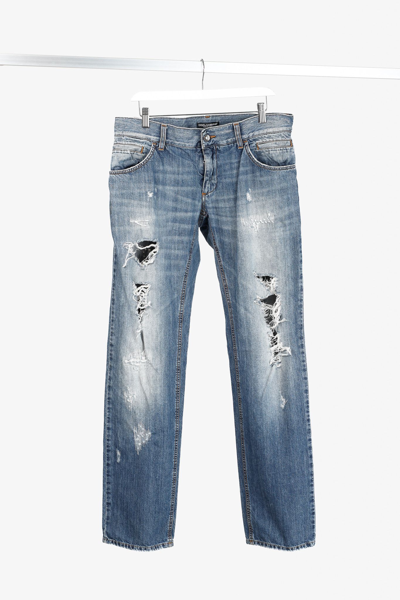Dolce & Gabbana Dolce & Gabbana Medium-Wash Distressed Straight-Leg Jeans Size US 34 / EU 50 - 1 Thumbnail
