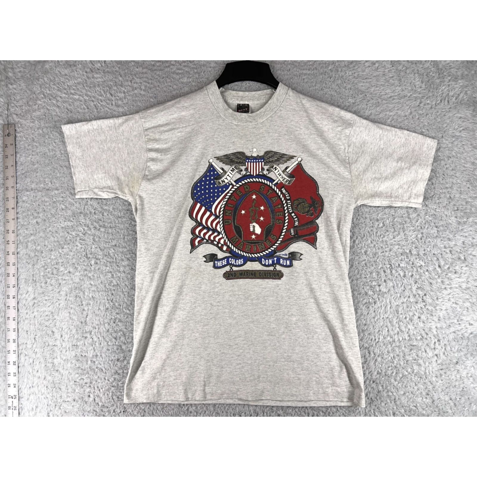 Fruit Of The Loom VINTAGE Fruit of the Loom shirt Mens Medium Gray USMC 95 Single Stitch Marine 90s Patriotic Navy Mens Shirt Size US M / EU 48-50 / 2 - 2 Thumbnail