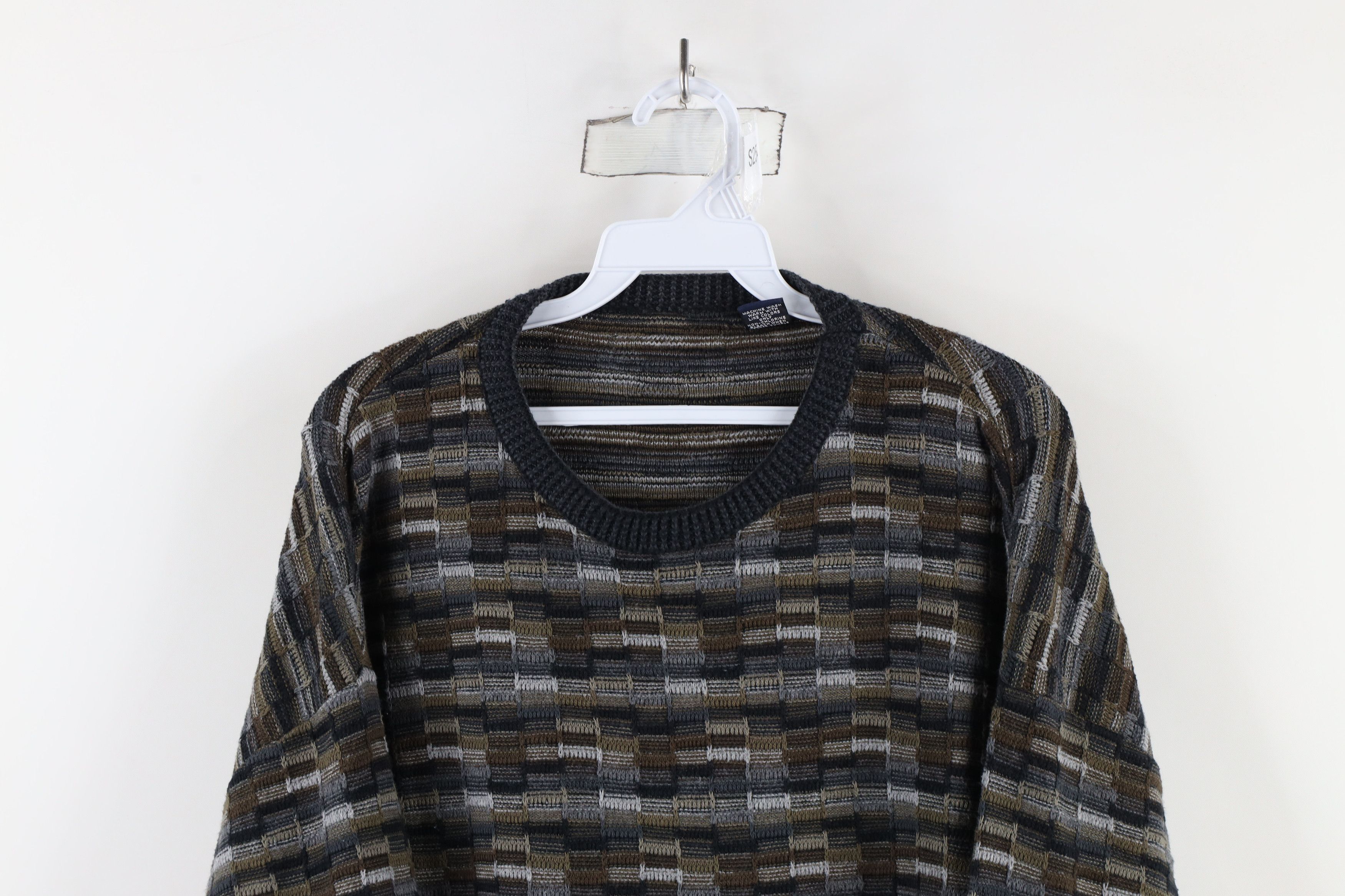 Vintage Vintage 90s Coogi Style Checkered Knit Sweater Earth Tone Size US XL / EU 56 / 4 - 2 Thumbnail