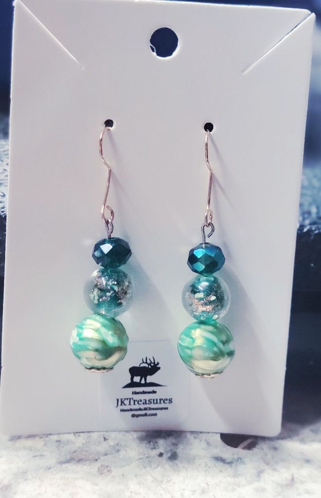 Handmade Multi-color green glass beads gold toned hook earrings Size ONE SIZE - 1 Thumbnail