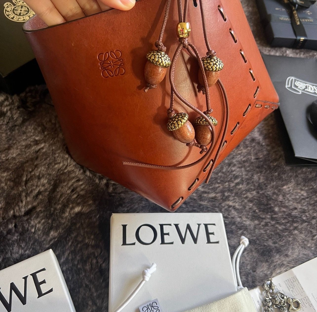 Loewe Loewe Leather Wooden Acorn Bag Charm Brown Rare New Keychain Size ONE SIZE - 5 Thumbnail