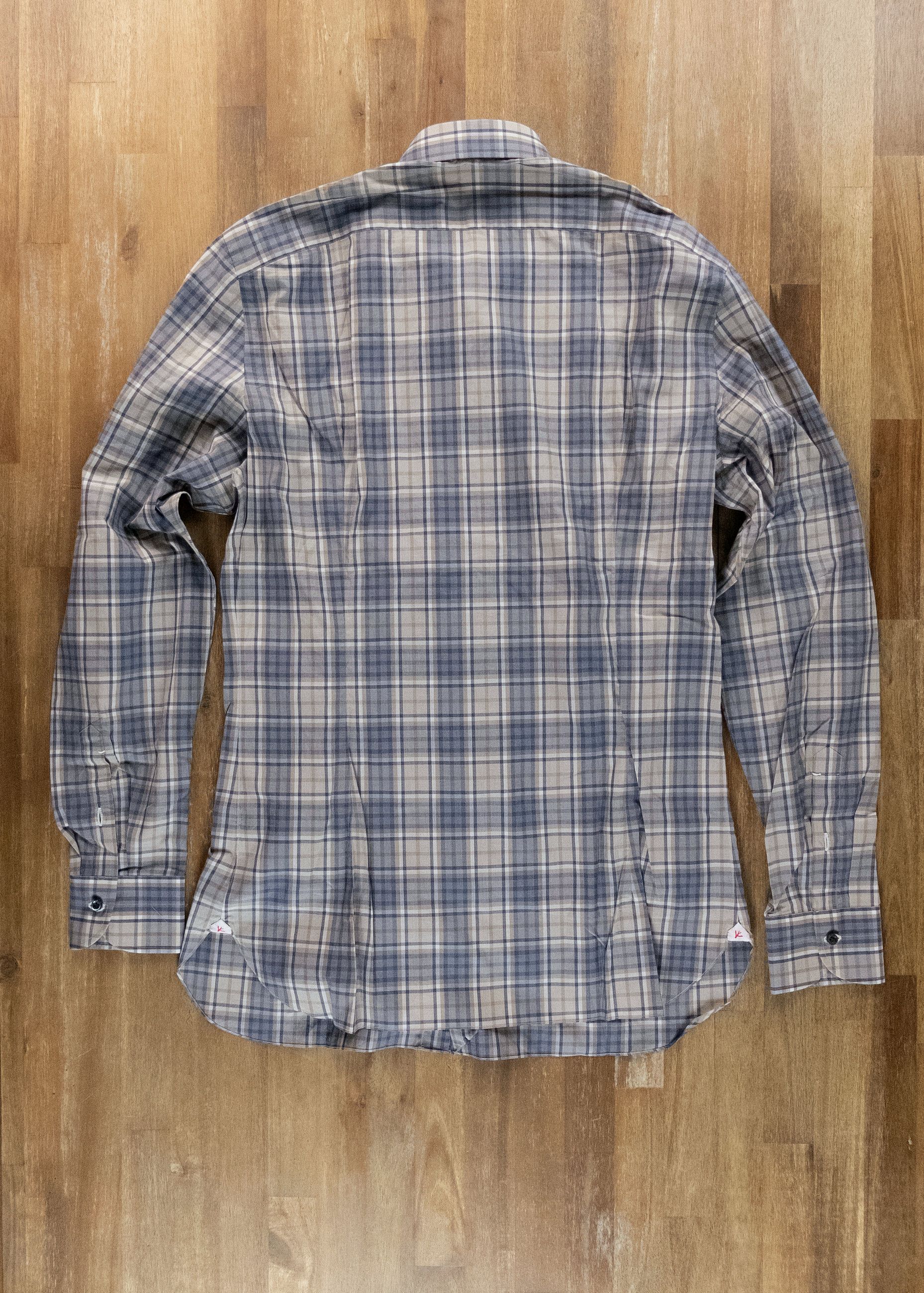 Isaia ISAIA Napoli gray beige plaid cotton dress shirt 40 / 15.75 Size US M / EU 48-50 / 2 - 6 Thumbnail