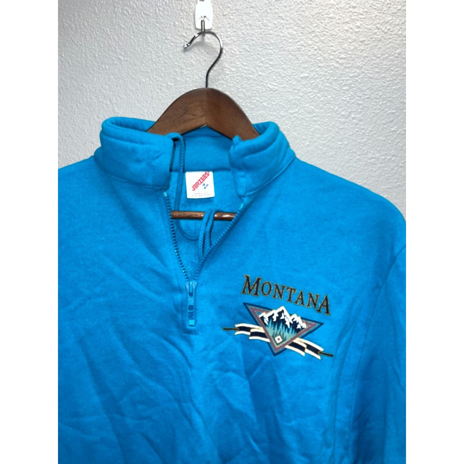 Jerzees Vintage Montana Sweatshirt 1/4 Zip Blue Crewneck 90s M Size US M / EU 48-50 / 2 - 2 Thumbnail