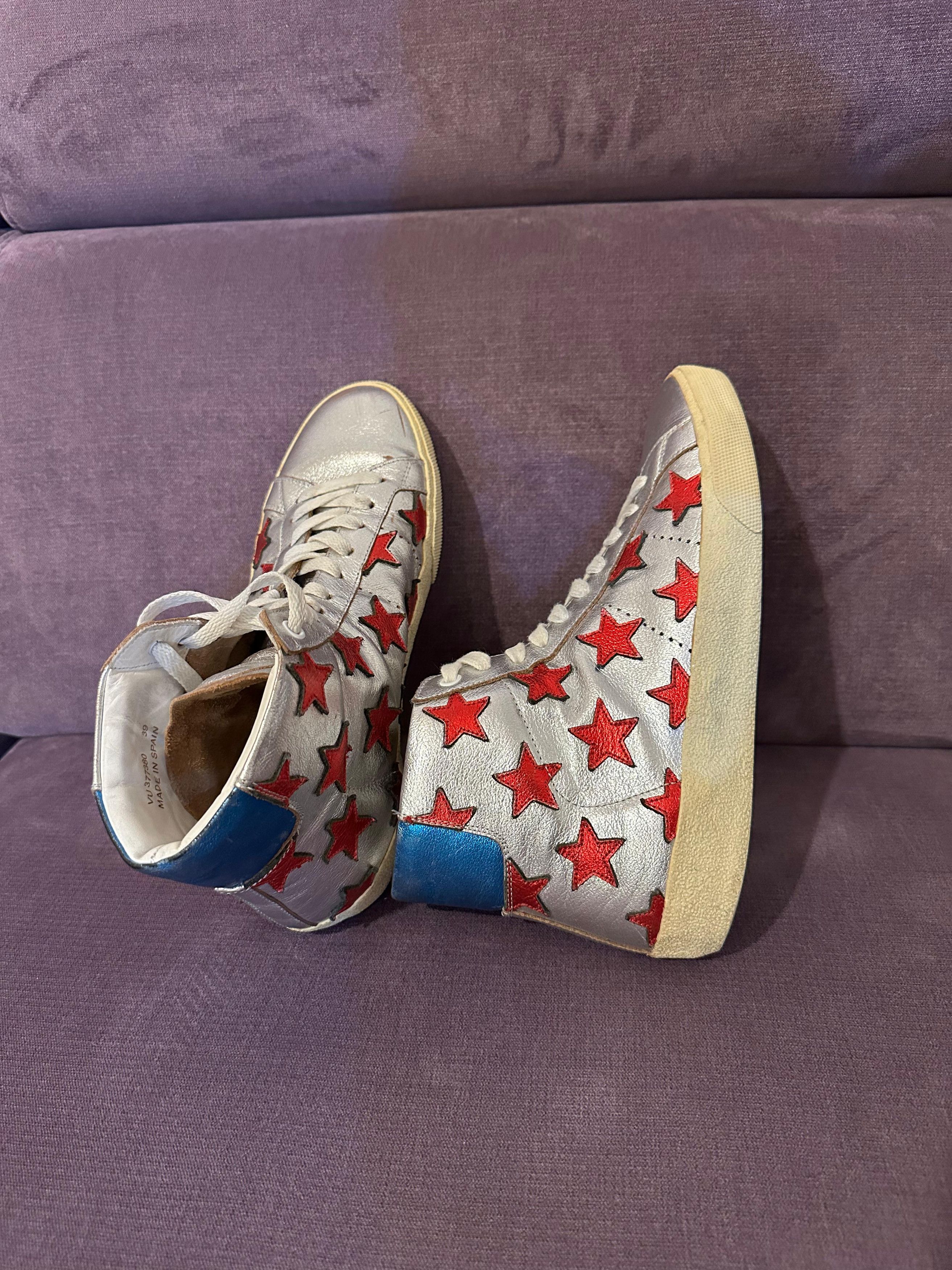 Saint Laurent Paris Saint Laurent SL6 High Court Metallic Stars sz 39 Size US 9 / IT 39 - 5 Thumbnail