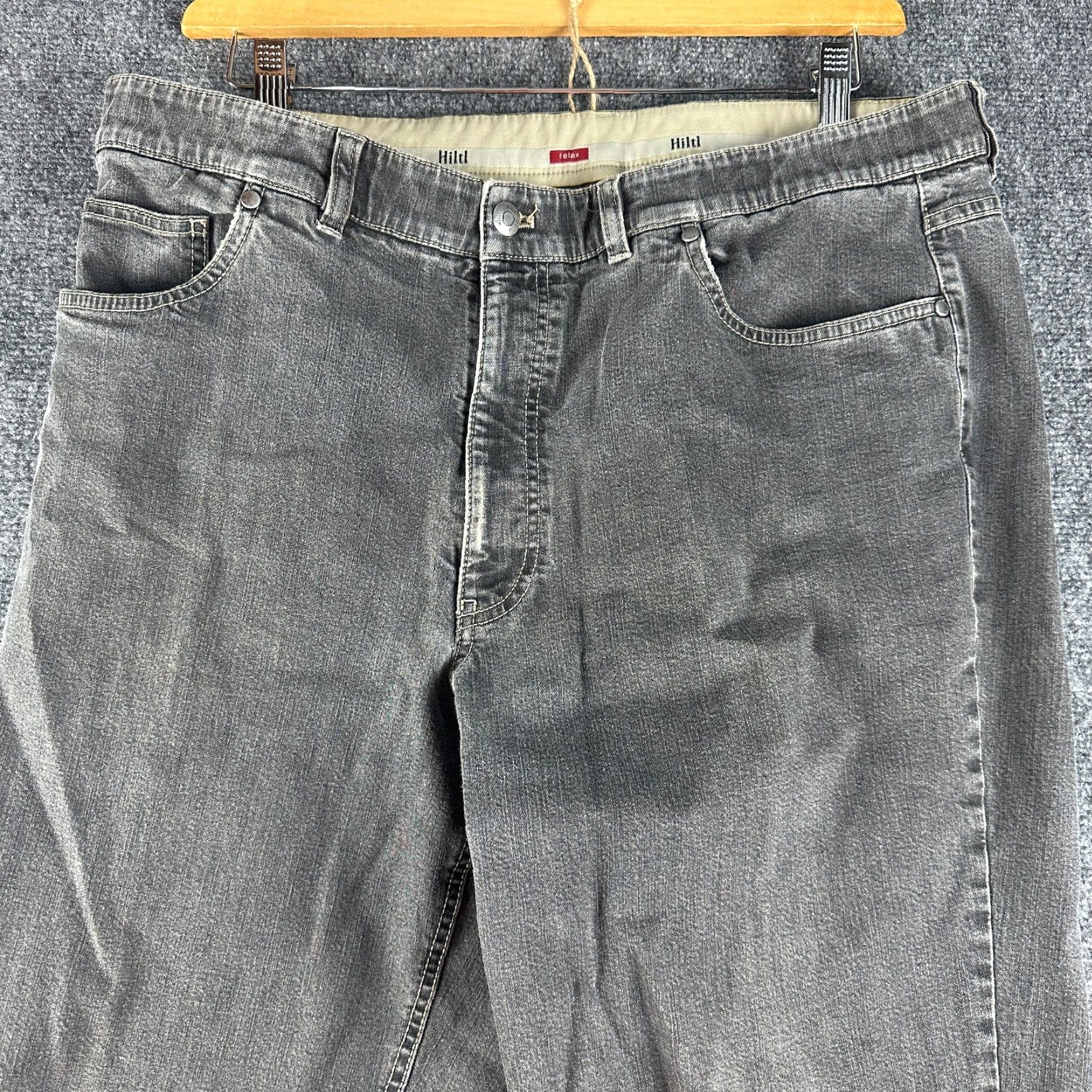 Vintage Hiltl Jeans Mens 38 Relax Cotton Pockets Gray Charcoal Denim 5-Pocket Stretch Straight Modern Classic Relaxed Fit Casual Trousers Pants Size US 38 / EU 54 - 3 Thumbnail