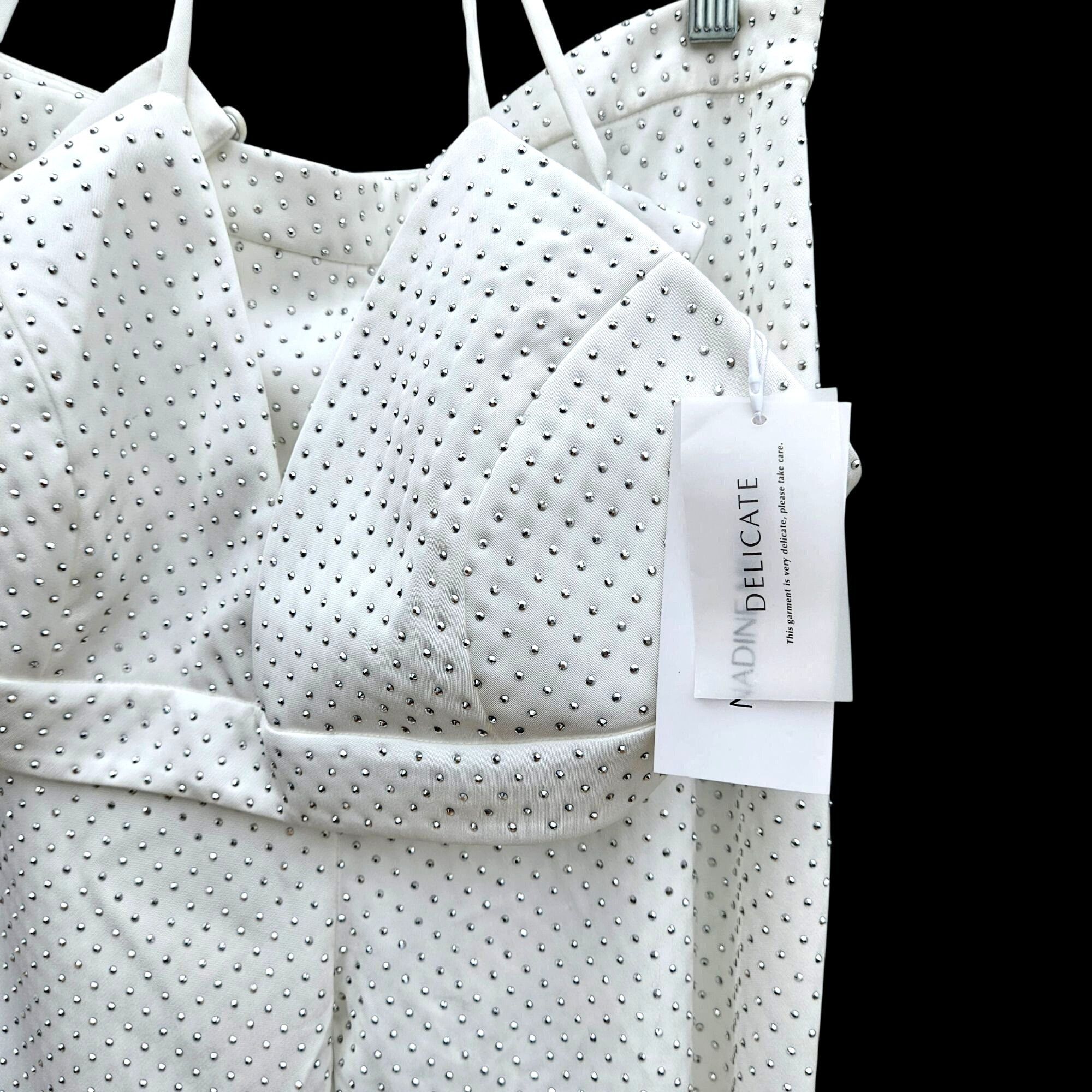 Other Nadine Merabi White Rhinestone Kira Two-Piece Set Top L Pant Size 36" / US 14 / IT 50 - 4 Thumbnail