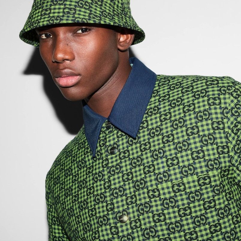 Gucci o1la5ras0426 GG Gingham Cotton Wool Jacket in Green/Blue Size US XXL / EU 58 / 5 - 5 Thumbnail