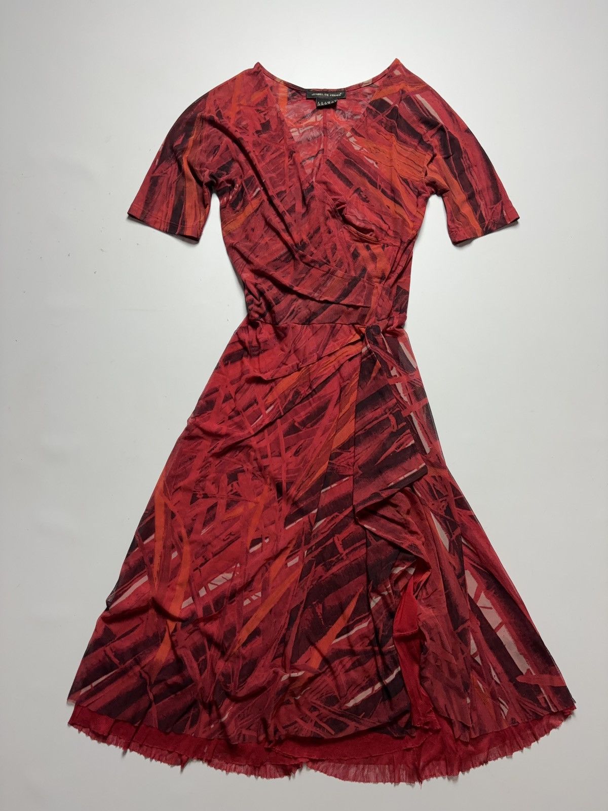 Vintage VINTAGE 90s MIDI MESH PRINTED RUFFLE NATURE DRESS Size M / US 6-8 / IT 42-44 - 1 Thumbnail