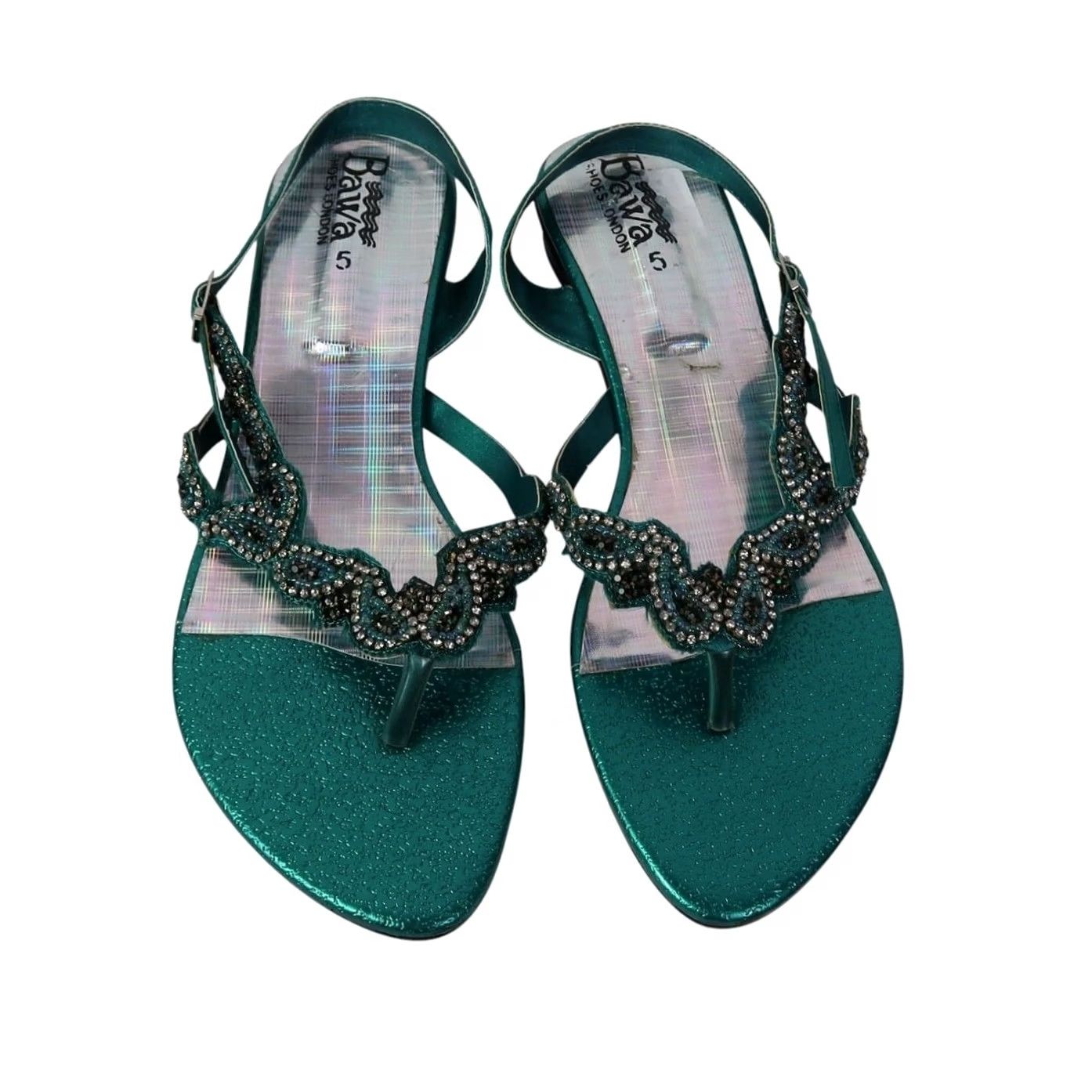 Vintage Vintage Bawa Green Jewel Rhinestone Thong Strap Sandals Low Heel 5 US Size Size US 5 / IT 35 - 2 Thumbnail