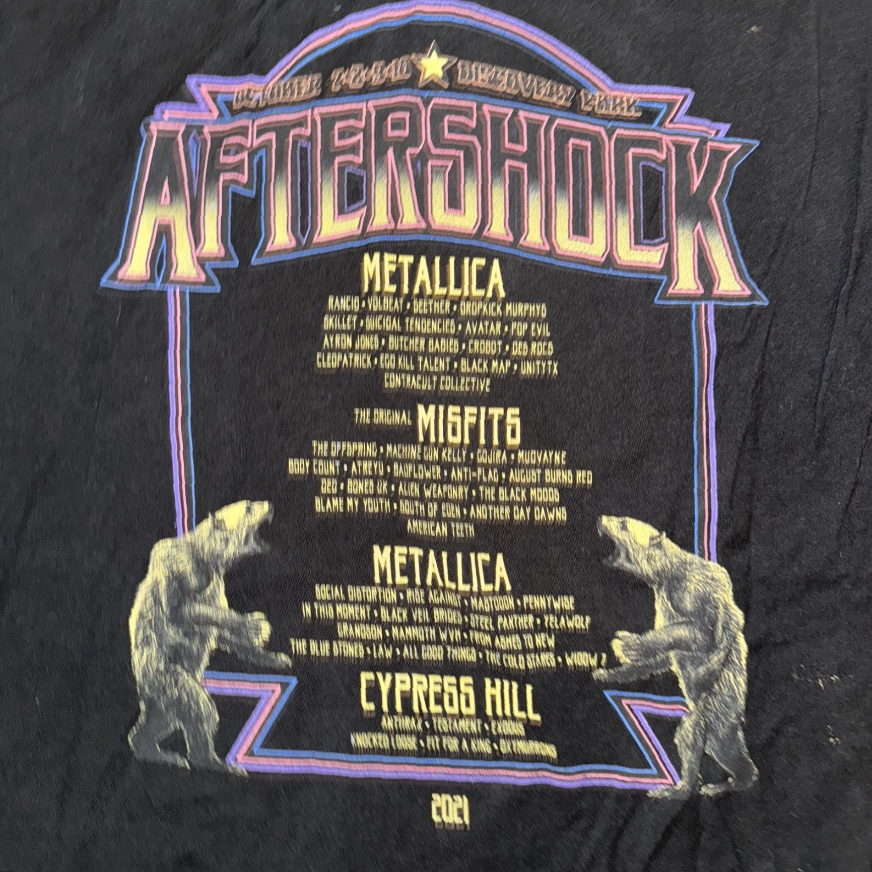 Vintage VINTAGE 2021 AfterShock Concert T-Shirt Black XL Metallica Misfits Cypress Hill Men's T-Shirt XL Black Bands Concert Memorabilia Size US XL / EU 56 / 4 - 7 Thumbnail