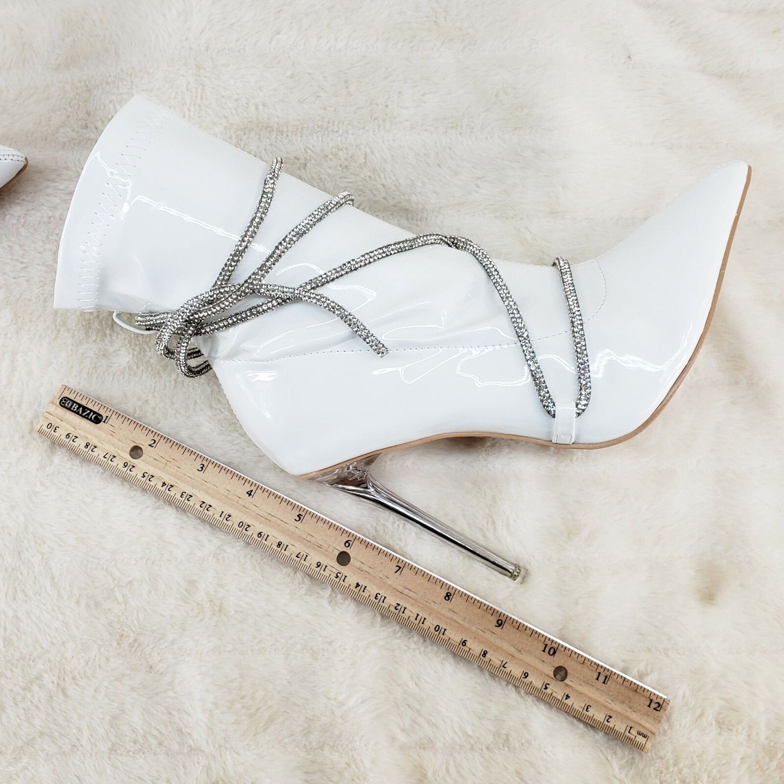 Other Destiny White Stretch Patent Cable Rhinestone Strap High Hee Size US 7 / IT 37 - 7 Thumbnail