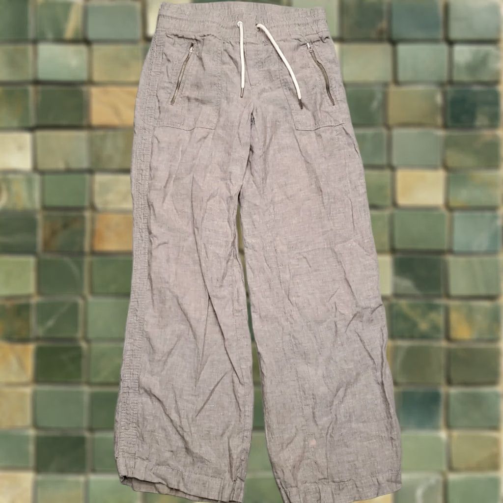 Athleta Athleta Pants Womens 2 Gray 100% Linen Elastic Waist Draw String Athleisure Size 26" / US 2 / IT 38 - 1 Thumbnail