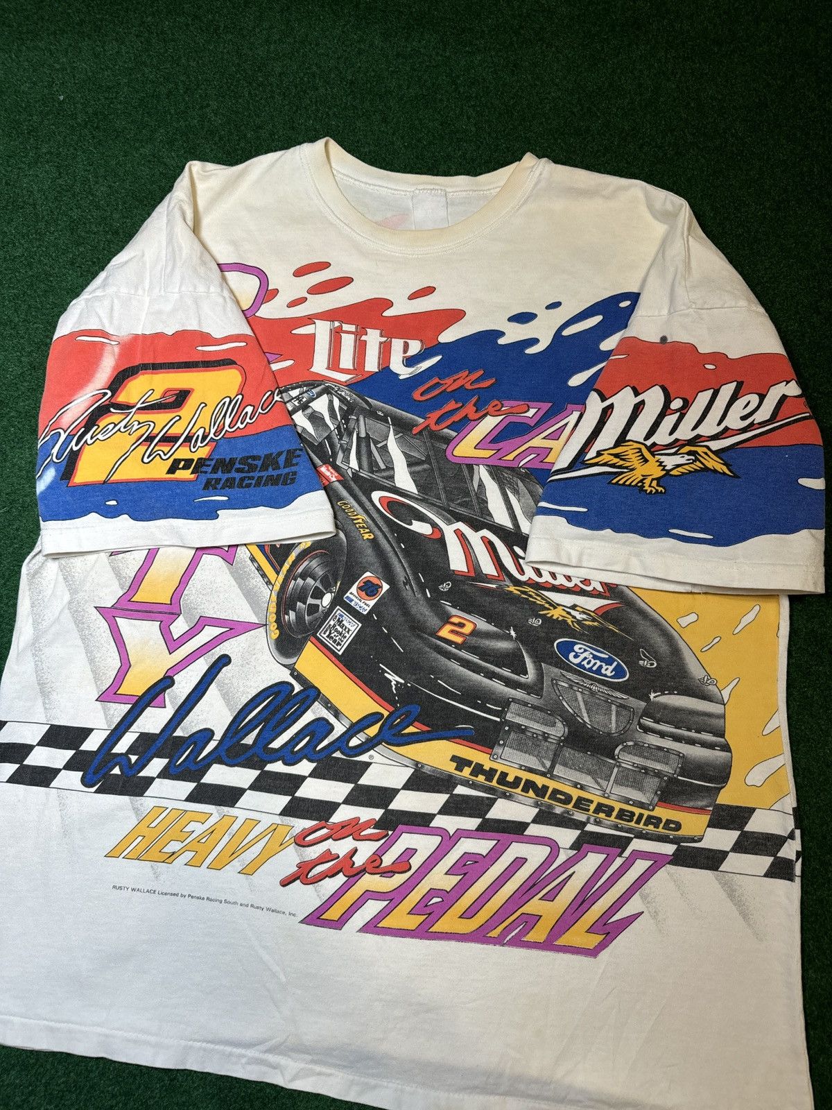 NASCAR × Vintage Vtg 90s RARE Rusty Wallace Heavy Pedal Lead Foot AOP T Shirt Size US XXL / EU 58 / 5 - 2 Thumbnail