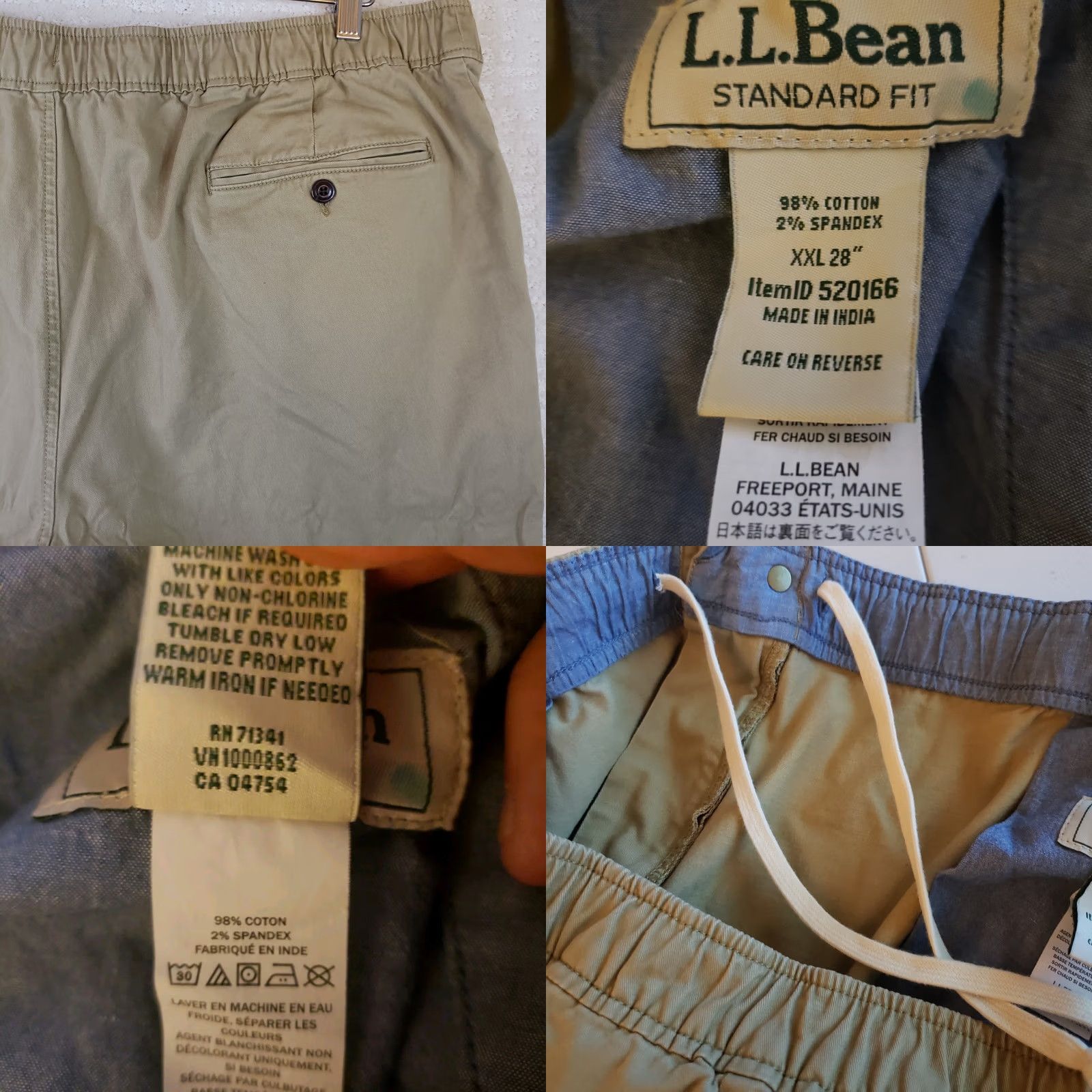 Vintage L.L. Bean Khaki Lakewashed Chino Stretch Pants XXL Regular Men’s Beige Solid Drawstring Tailored Casual Outdoor Size US 39 - 9 Thumbnail