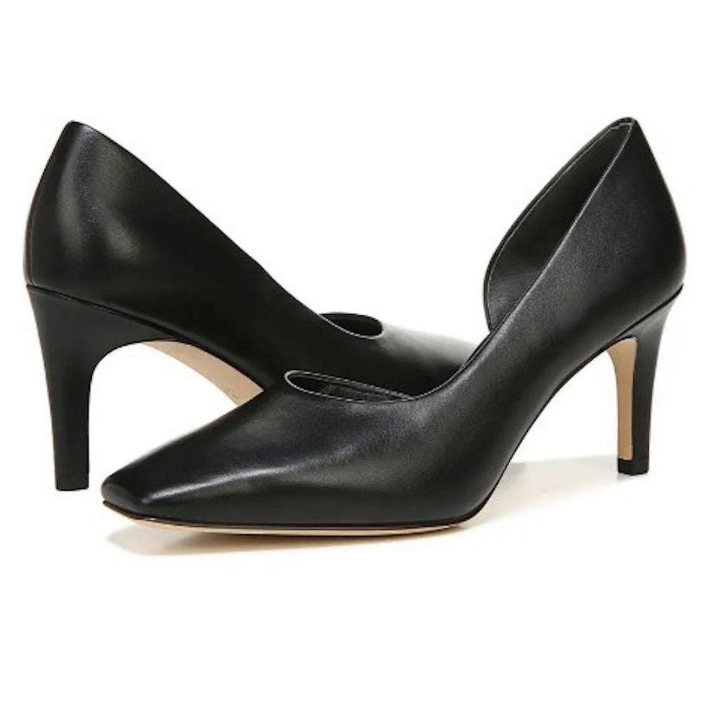 Vince New Vince Tiana Square Toe Black Leather Pump Size 8.5 Size US 8.5 / IT 38.5 - 1 Thumbnail