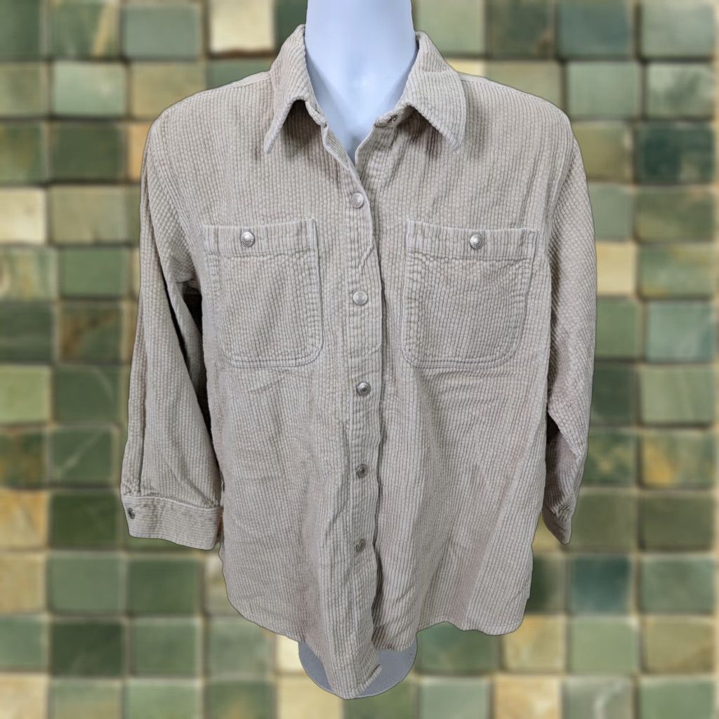 Vintage VINTAGE 90s Relaxed Fit Snap Corduroy Shirt Jacket Coat Beige Mens Large Shirt Size US L / EU 52-54 / 3 - 1 Thumbnail