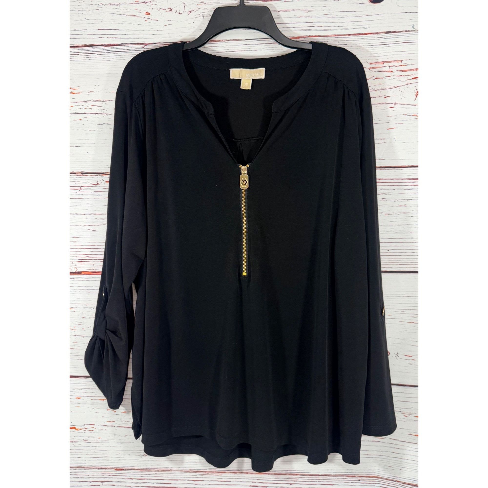 Other Michael Michael Kors Womens Blouse Tunic Black Zip Front 3X Size 3XL / US 20-22 - 9 Thumbnail