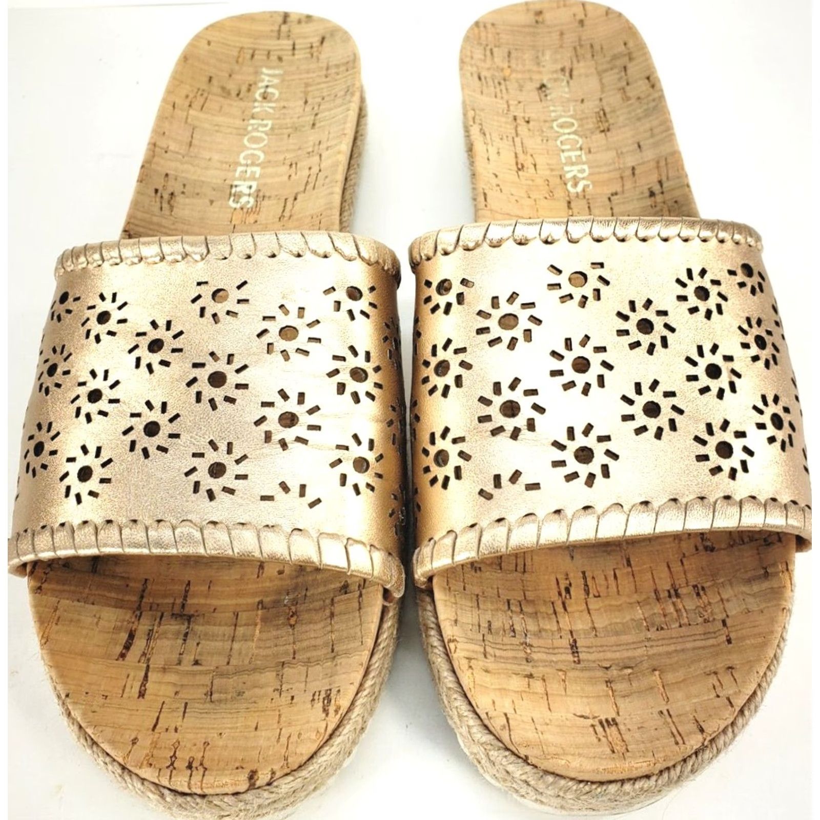 Jack Rogers Jack Rogers Women's 9M Metallic Floral Perforated Espadrille Cork Slide Sandal Size US 9 / IT 39 - 3 Thumbnail