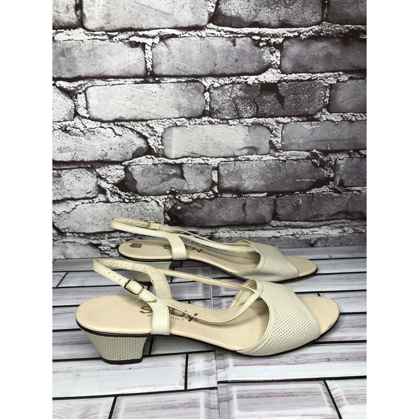 Other Selby Ivory Leather Perforated Peep Toe Heel Strap Sandals W Size US 8.5 / IT 38.5 - 3 Thumbnail