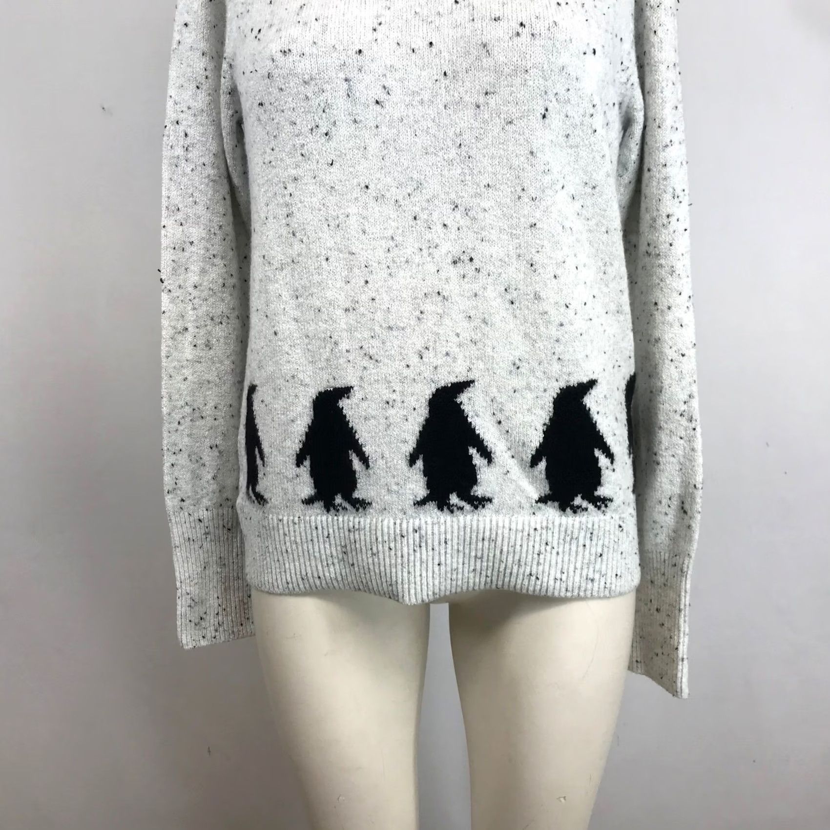 Loft VINTAGE LOFT Womens Gray Speckled Penguin Graphic Cowl Neck Knit Sweater S Size S / US 4 / IT 40 - 3 Thumbnail