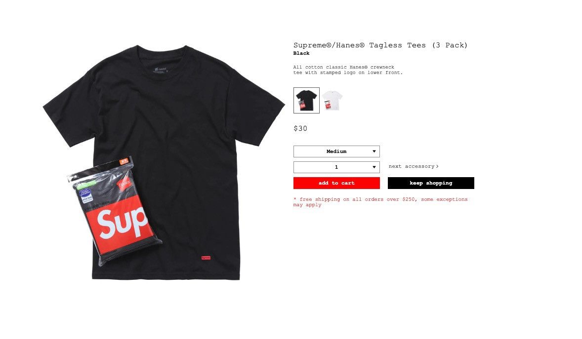 Hanes × Supreme Supreme Hanes tagless Tees (3pack) Size US M / EU 48-50 / 2 - 1 Thumbnail
