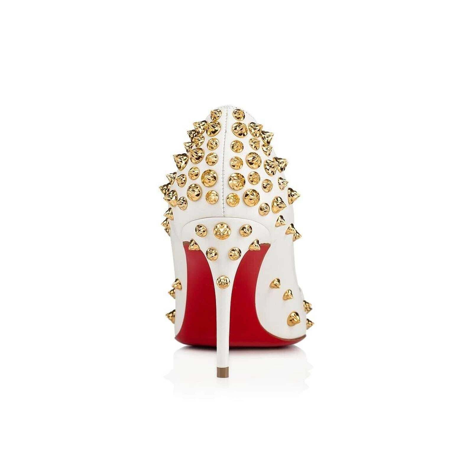 Christian Louboutin Aimantaclou 85 White Snow Gold Spike Pigalle Heel Pump 36.5 Size US 6.5 / IT 36.5 - 10 Thumbnail