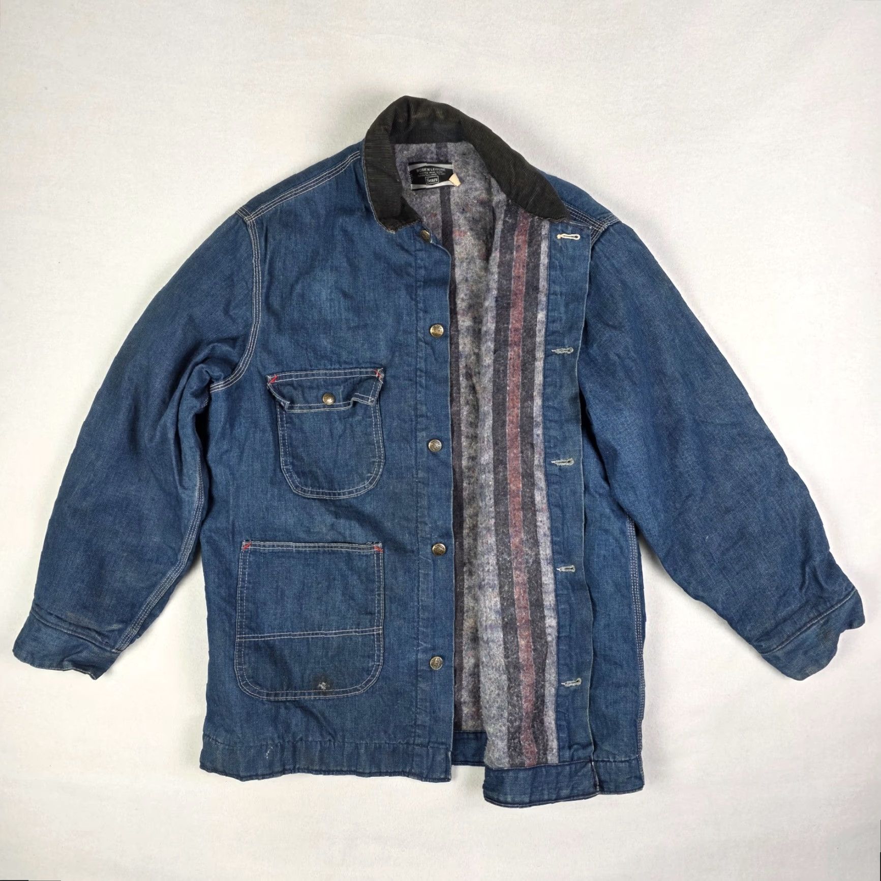 Sears VINTAGE Sears Chore Jacket Denim Lined Workwear Barn Coat Mens Large Blue 70s Size US L / EU 52-54 / 3 - 2 Thumbnail