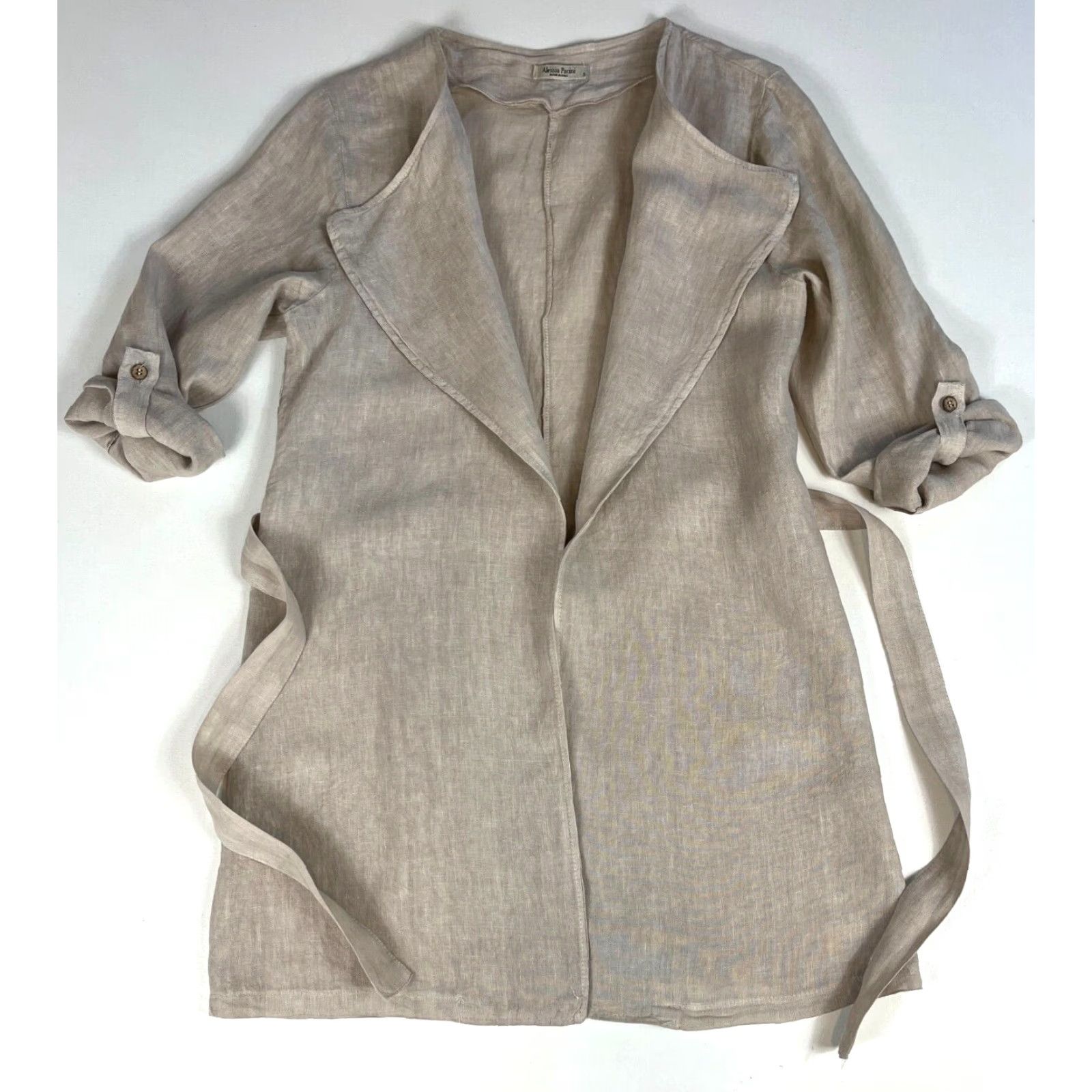 Vintage Alessia Pacini Linen Wrap Cardigan Women's Shirt S Natural Linen Belted Lightweight Long Sleeve Made in Italy Size S / US 4 / IT 40 - 3 Thumbnail