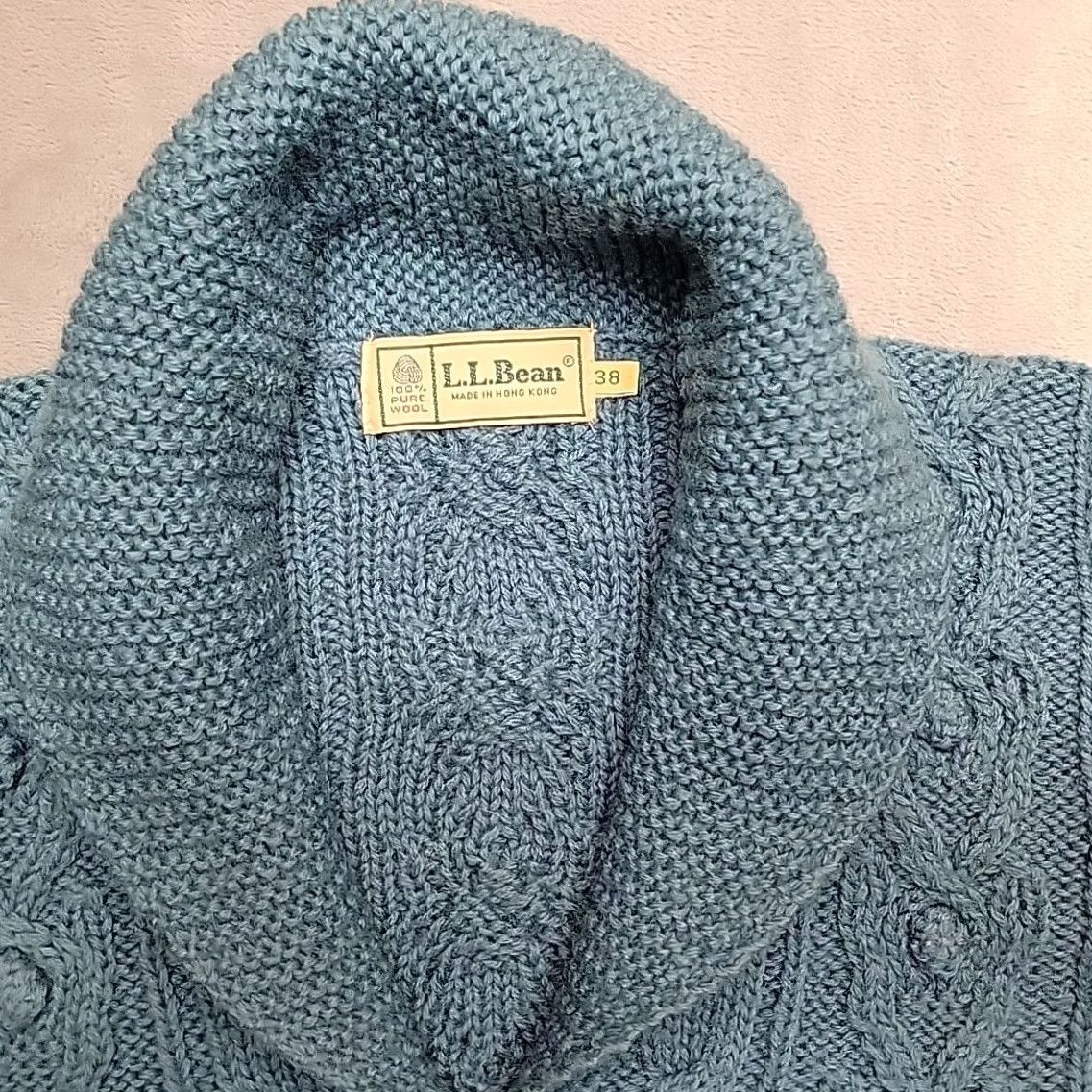 Vintage Vintage L.L. Bean Sweater Cardigan Womens 38 Teal Wool Cable Knit Shawl Collar Zip Front Size XS / US 0-2 / IT 36-38 - 7 Thumbnail