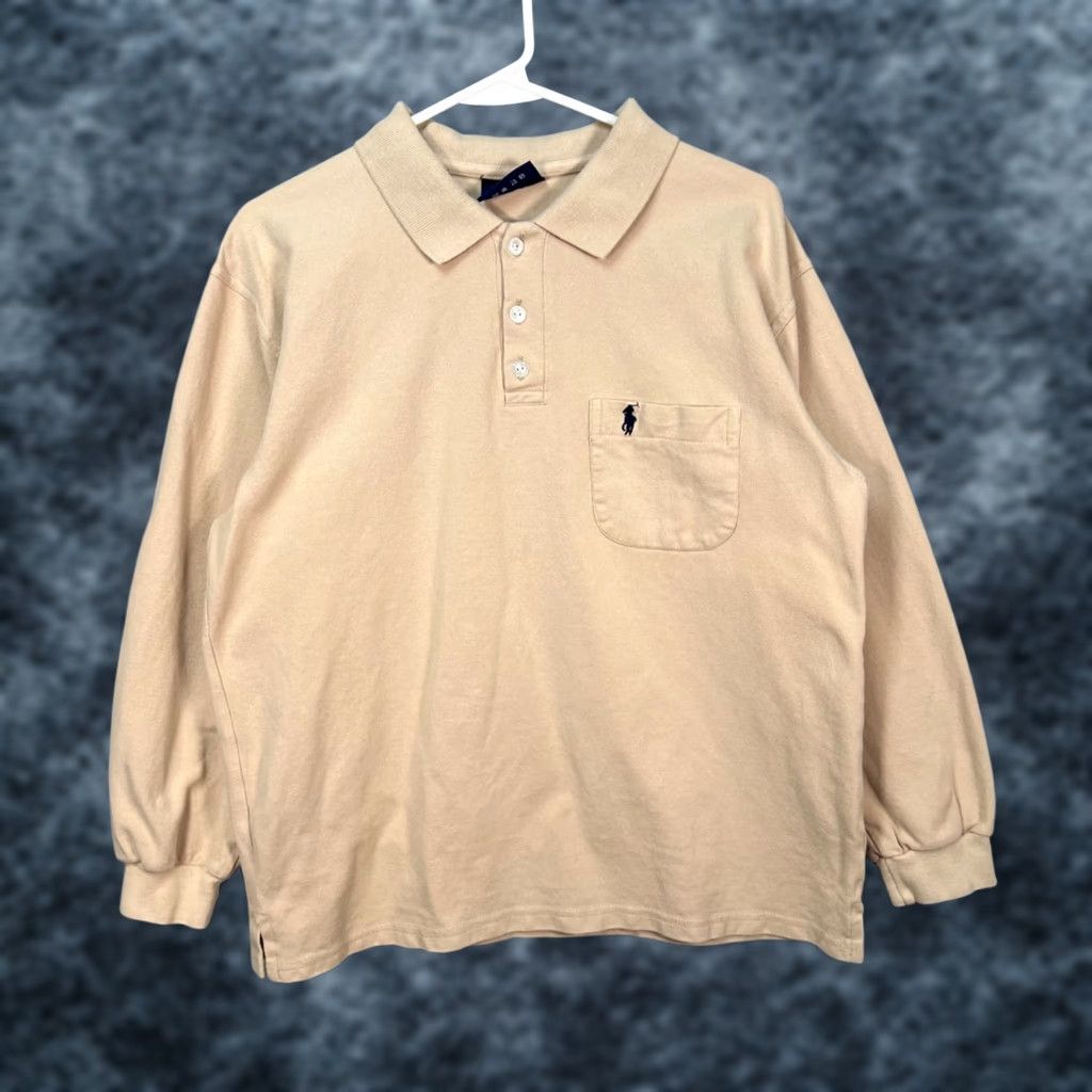 Polo Ralph Lauren VINTAGE Polo Ralph Lauren Mens Large Beige Long-Sleeve Polo Shirt 100% Cotton BOOT Size US L / EU 52-54 / 3 - 1 Thumbnail