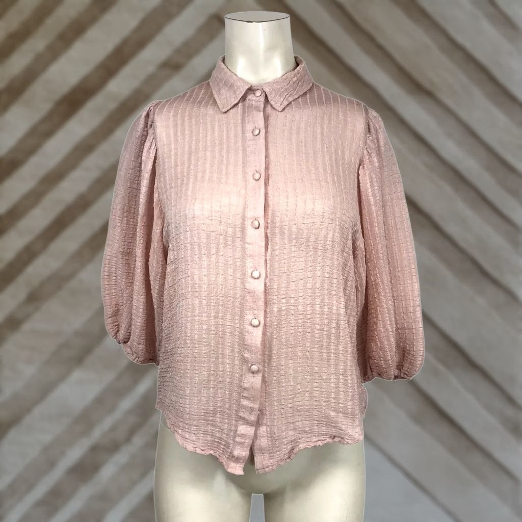 Vintage IDEM DITTO WOMEN'S Blouse Pink M 3/4 Sleeve Button Collared ViscoSe Blend Top Size M / US 6-8 / IT 42-44 - 1 Thumbnail