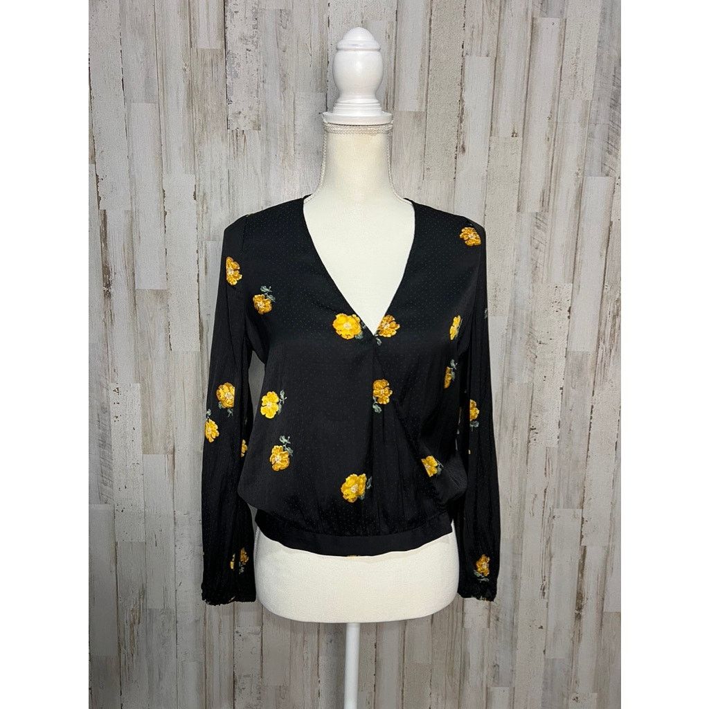 Madewell Madewell Women's Small Black Floral Wrap V-Neck Blouse Size S / US 4 / IT 40 - 5 Thumbnail