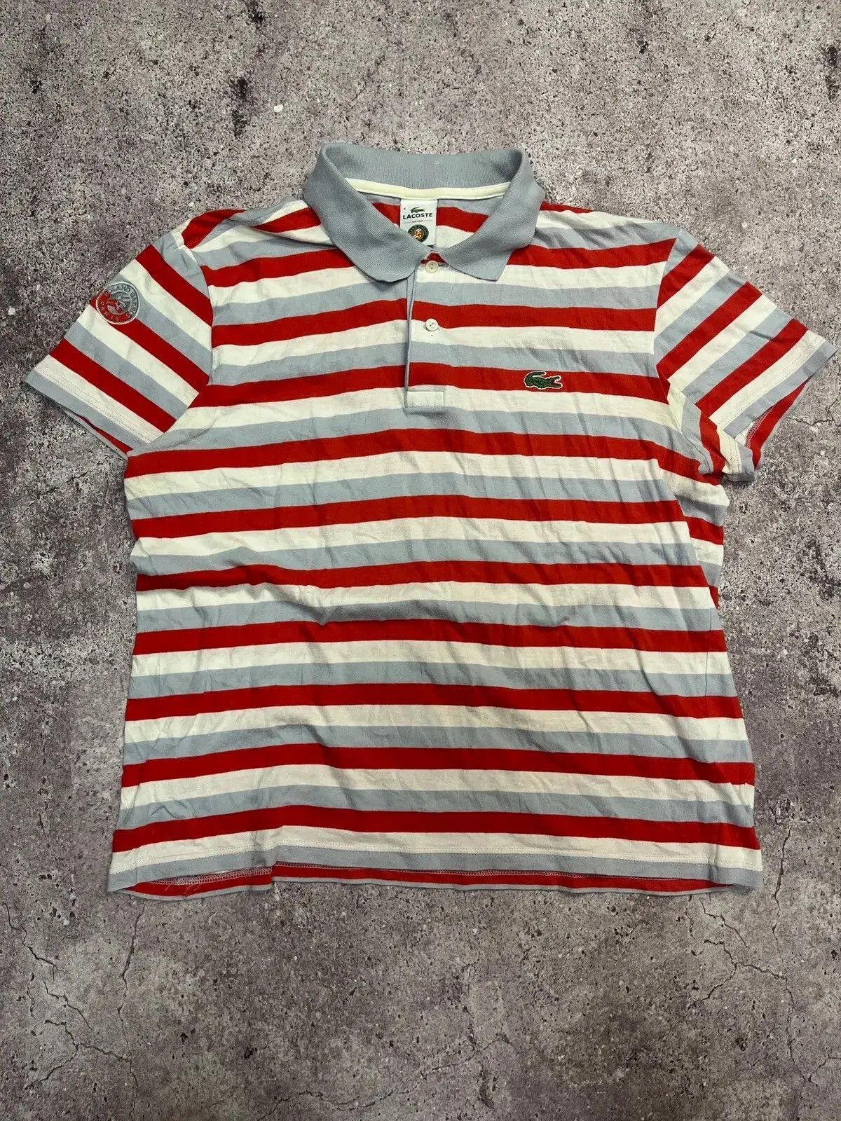 Lacoste Vintage Lacoste Roland Garros Polo Shirt Striped Red Gray Size US M / EU 48-50 / 2 - 1 Thumbnail