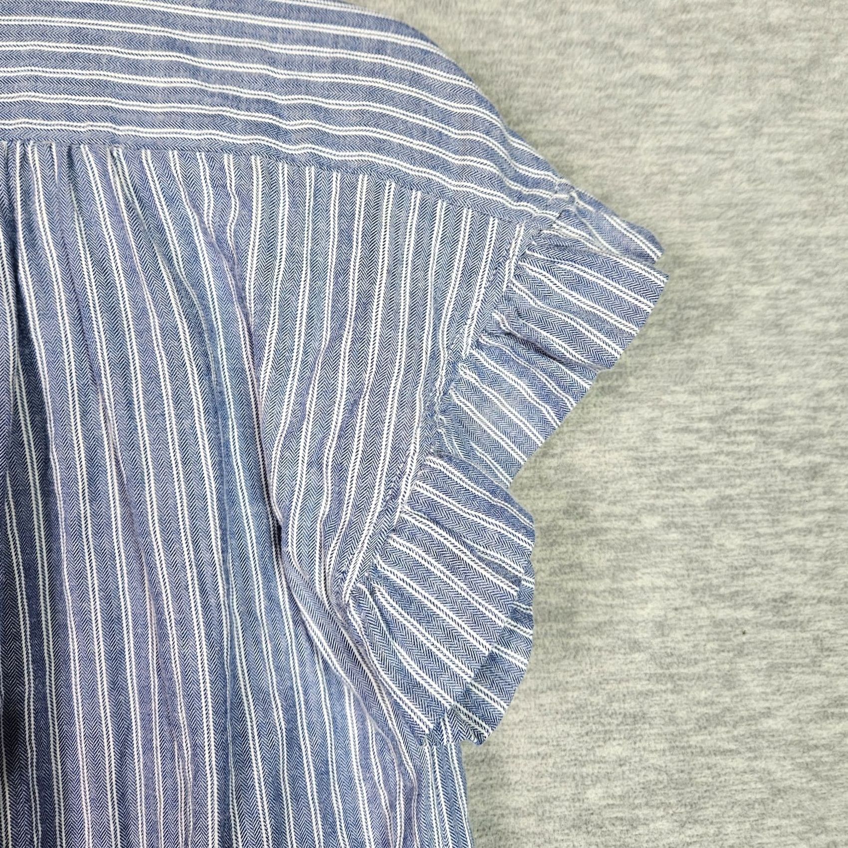 Vintage Isabella Sinclair Dress Womens S Blue Stripe Shirt Dress Belted Ruffle Sleeve Casual Size S / US 4 / IT 40 - 3 Thumbnail