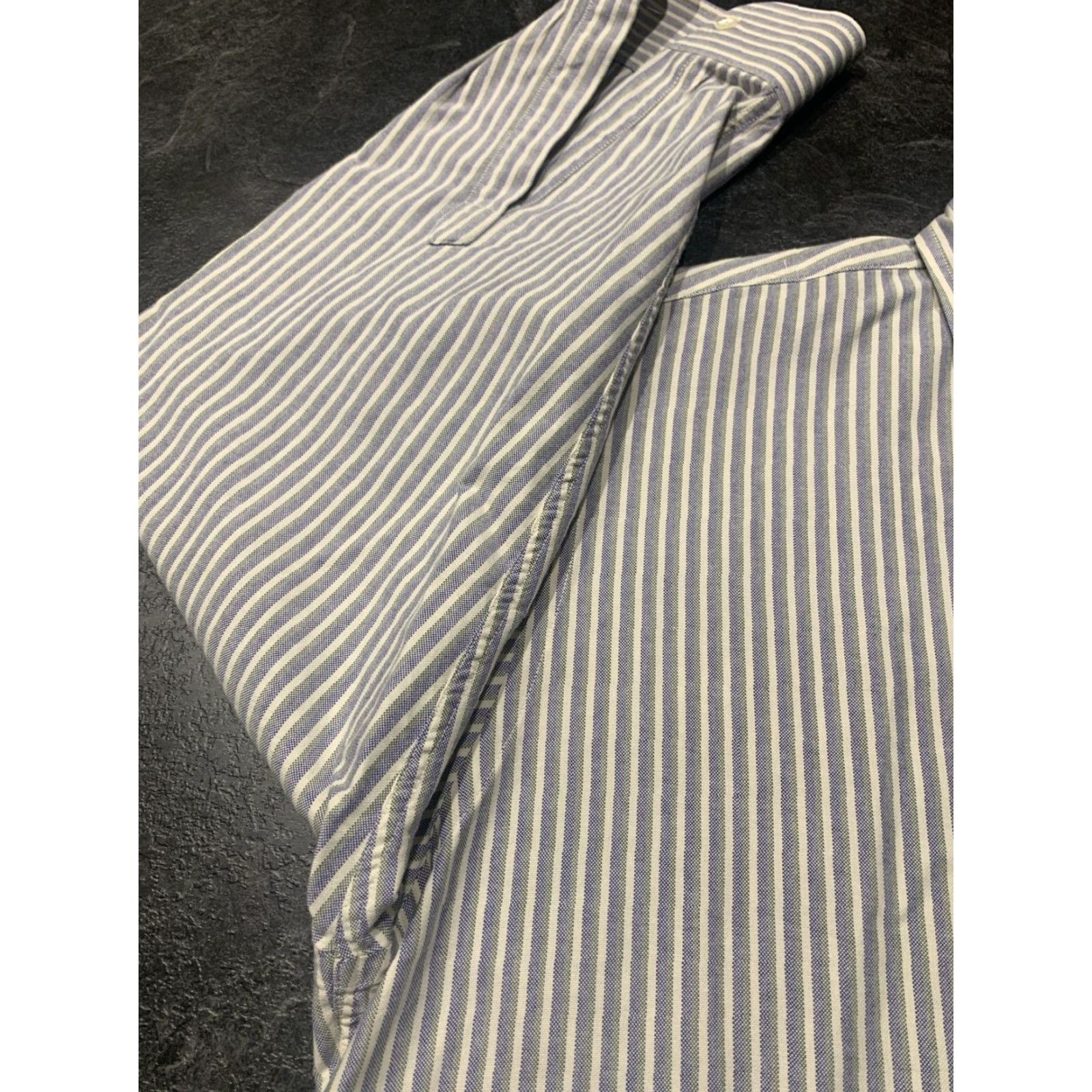 Vintage L.L. Bean Men's Dress Shirt - Blue & White Striped Cotton Button-Up, Classic Fit, Long Sleeve, Wrinkle Resistant, Size 17 Size 46R - 5 Thumbnail