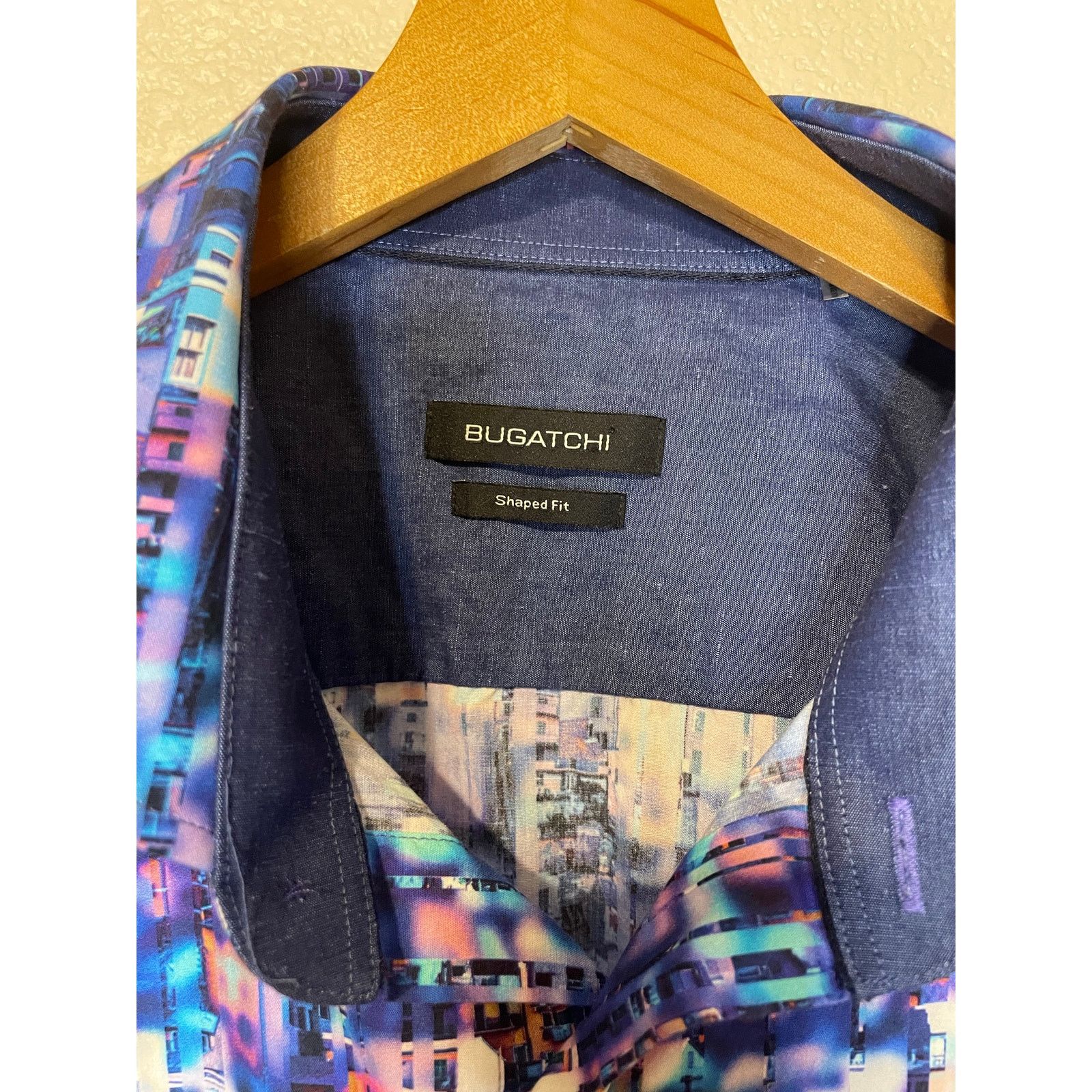 BUGATCHI Bugatchi Shaped Fit Cotton Abstract Purple Button Up XXL Size US XXL / EU 58 / 5 - 11 Thumbnail