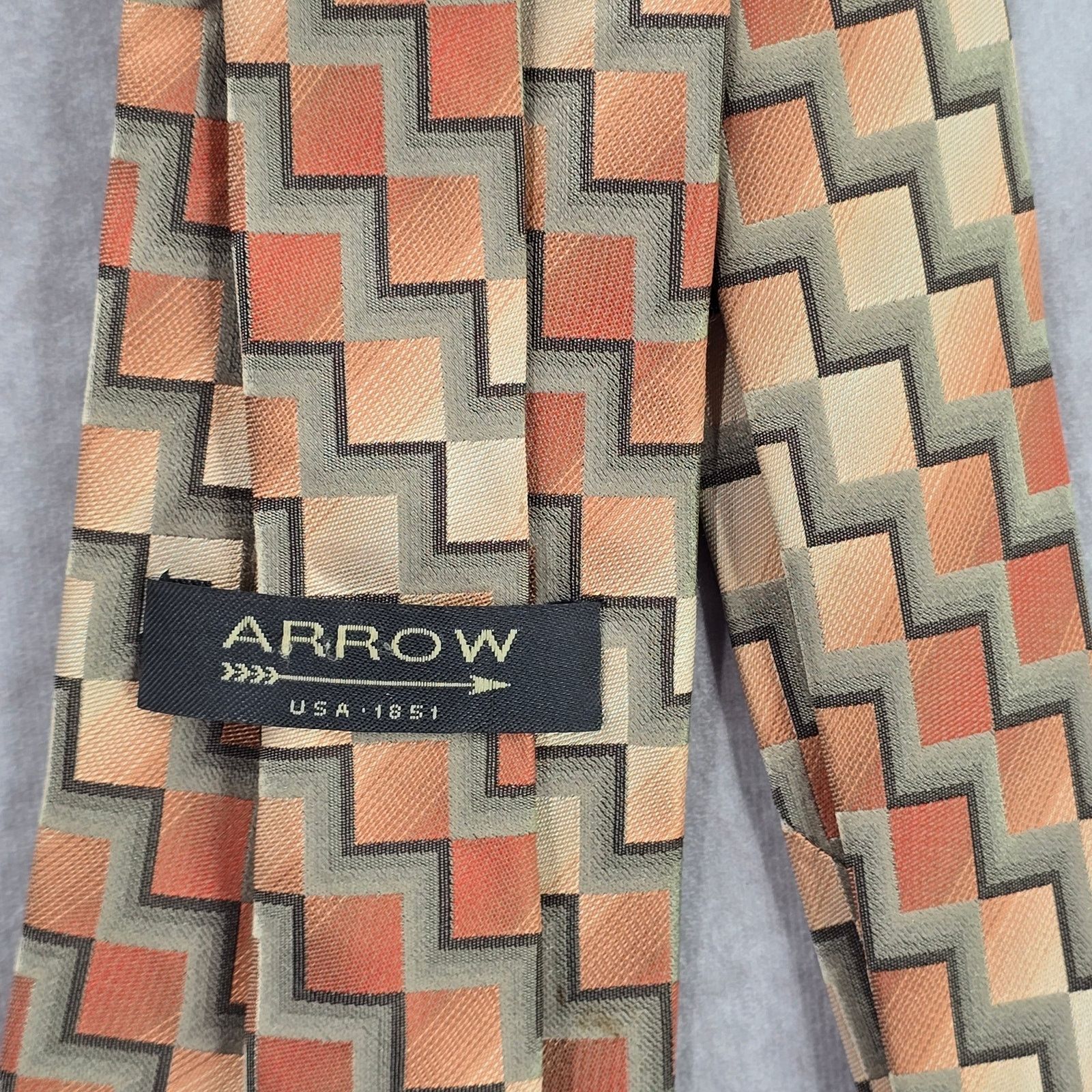 Arrow Arrow Gray Orange Brown Box Stair Geometric Silk Neck Tie Size 30 - 4 Thumbnail