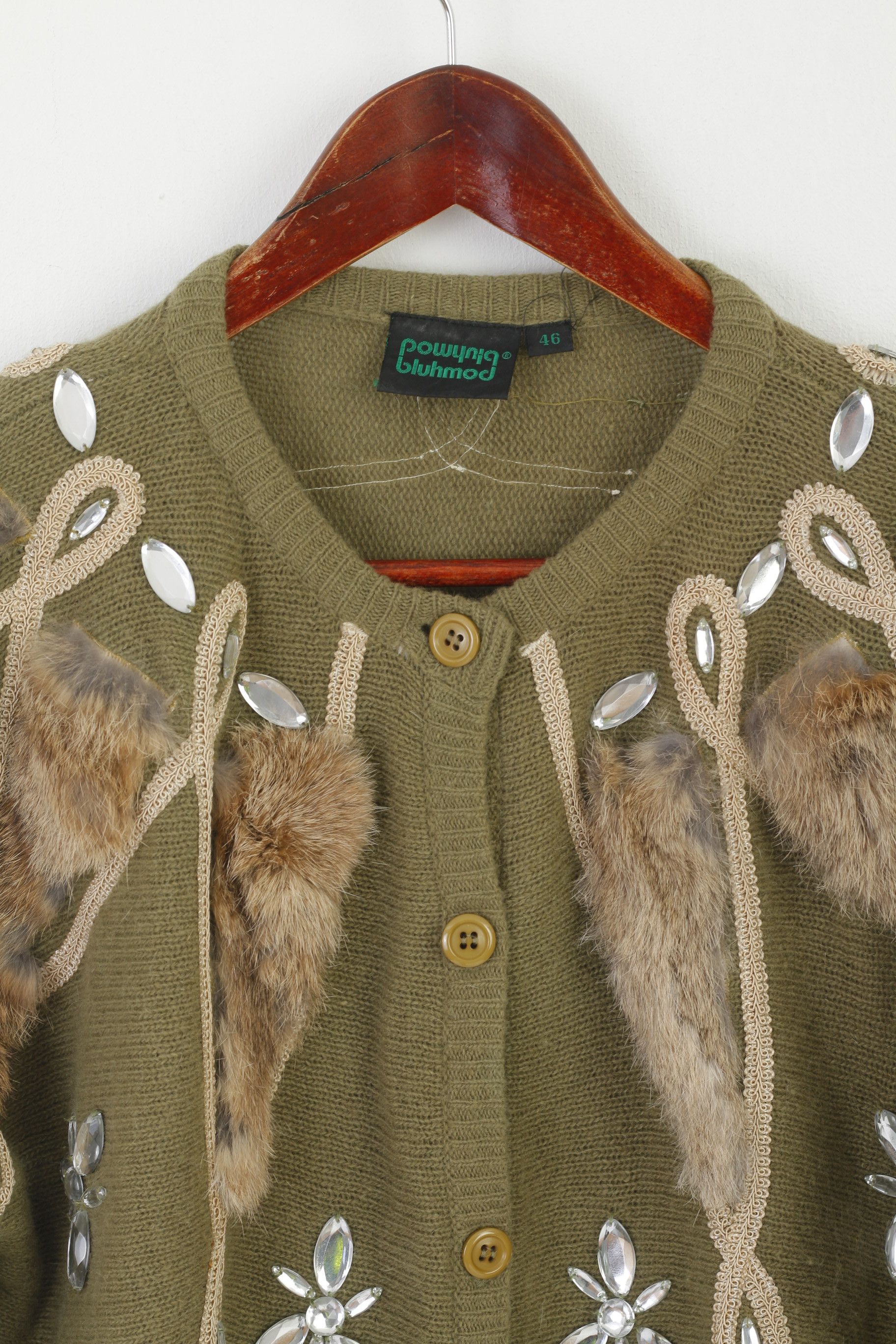 Vintage Bluhmod Women 46 L Cardigan Green Wool 6919 Size L / US 10 / IT 46 - 3 Thumbnail