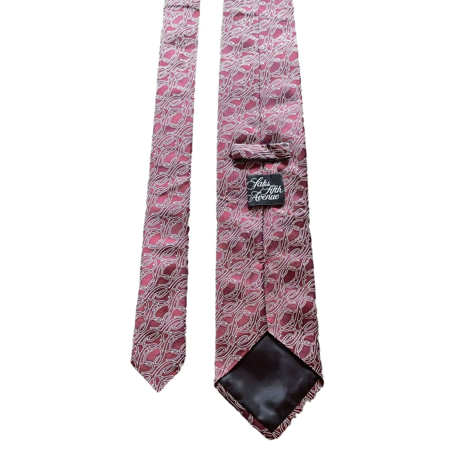 Saks Fifth Avenue VINTAGE Saks Fifth Avenue Tie Men Monogram 100% Silk Made In Italy Maroon Red Classic Width 57-60" Size ONE SIZE - 7 Thumbnail