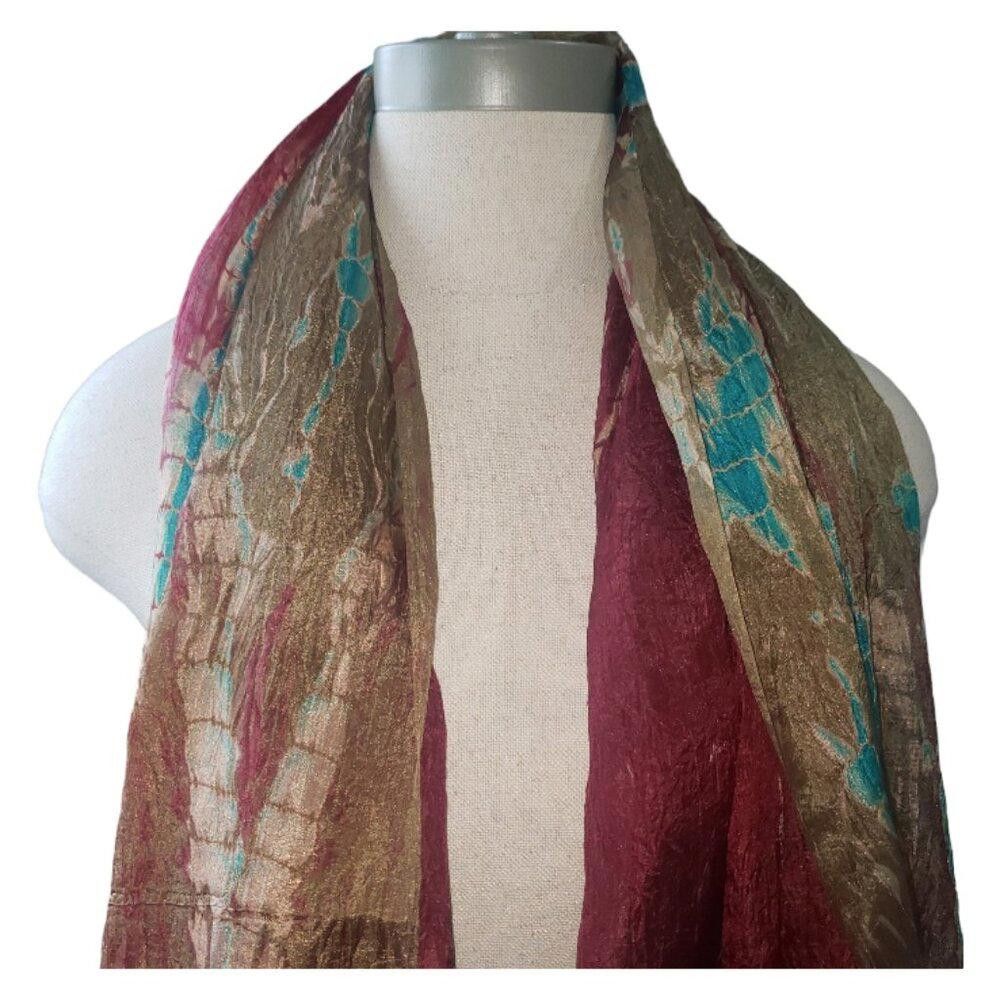 Designer CT1599 Tolani Gold & Teal Silk Fall Scarf/Wrap Size ONE SIZE - 4 Thumbnail