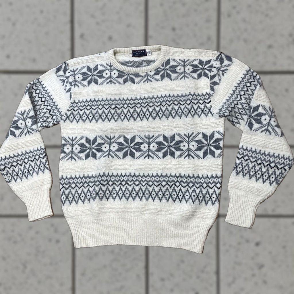 Vintage VINTAGE American Hero Wool Sweater Men M Cream Fair Isle Diamond 90s Preppy Holliday FairIsle Knitted Pullover Crew Neck Mens Sweater Size US M / EU 48-50 / 2 - 1 Thumbnail
