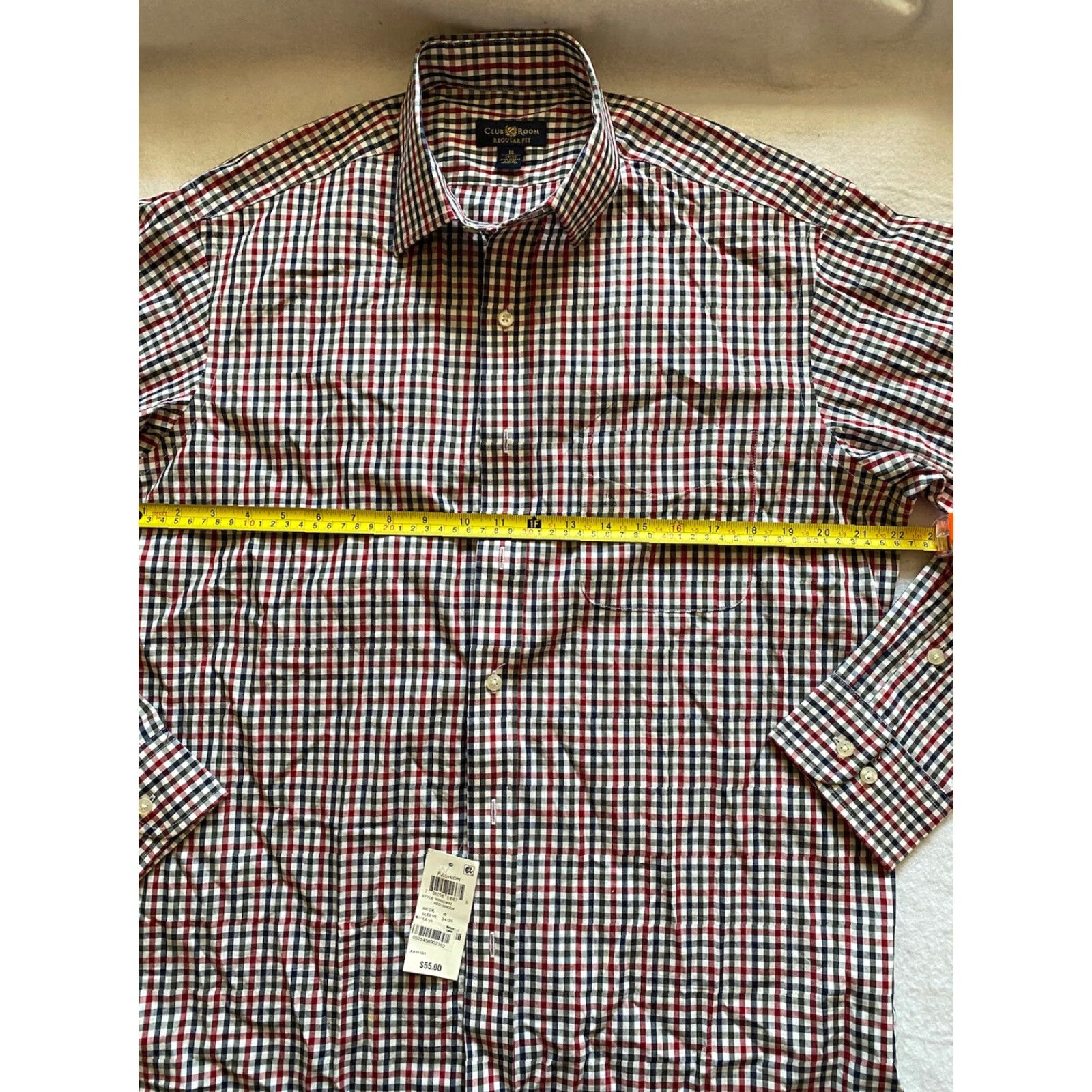 Club Room Club Room Button Shirt Men’s 16 Regular-Fit 100% Cotton Plaids & Checks Blue Red Multicolor Dress Shirt Mens Size US L / EU 52-54 / 3 - 6 Thumbnail