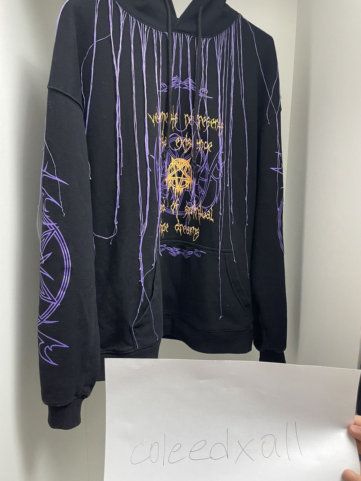 image of Design Vetements Hoodie Purple Threads in Purple Orange, Men's (Size Large)