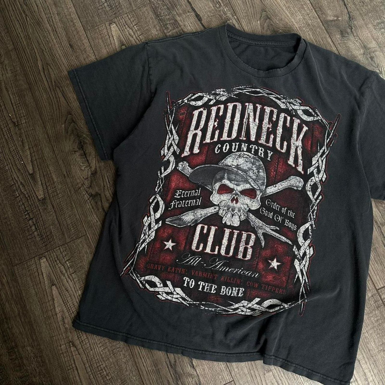Vintage Vintage Black Faded Thrashed Red Neck Skull Graphic Shirt Size US M / EU 48-50 / 2 - 2 Thumbnail