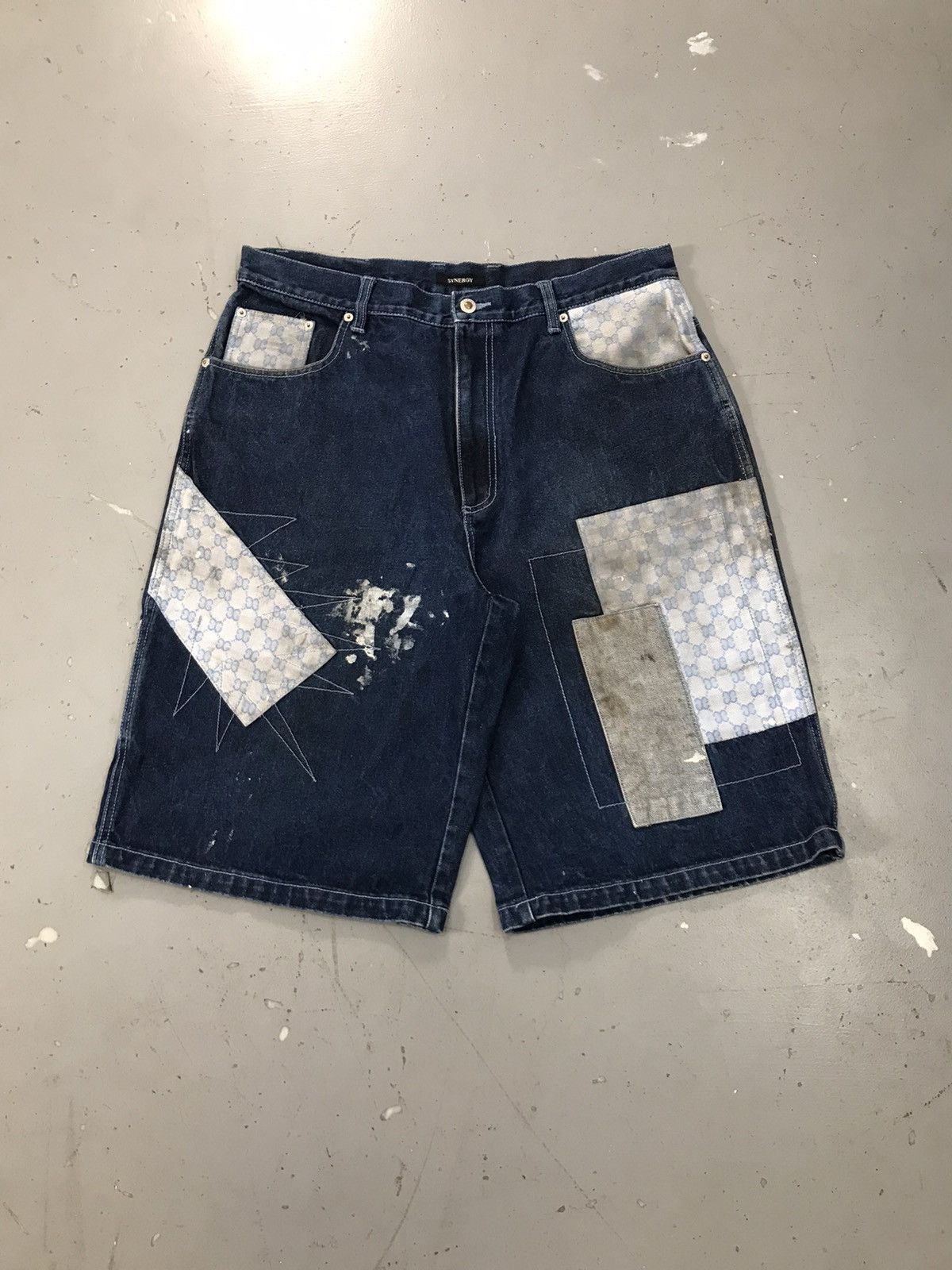 Vintage Vintage synergy patchwork dusty denim short Size US 36 / EU 52 - 1 Thumbnail