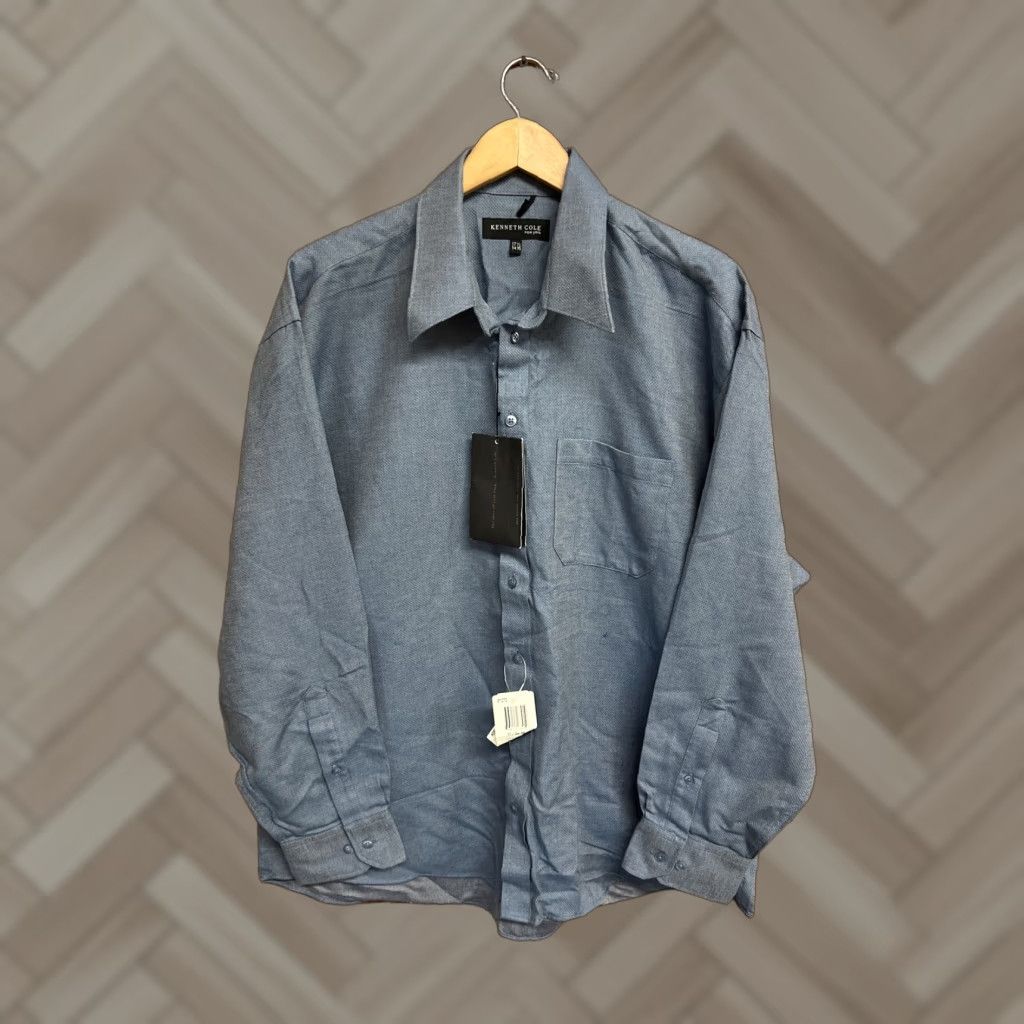 Kenneth Cole Kenneth Cole New York MEns Blue Long Sleeve Knitted Button-Up 17.5 Size Size US XXL / EU 58 / 5 - 1 Thumbnail