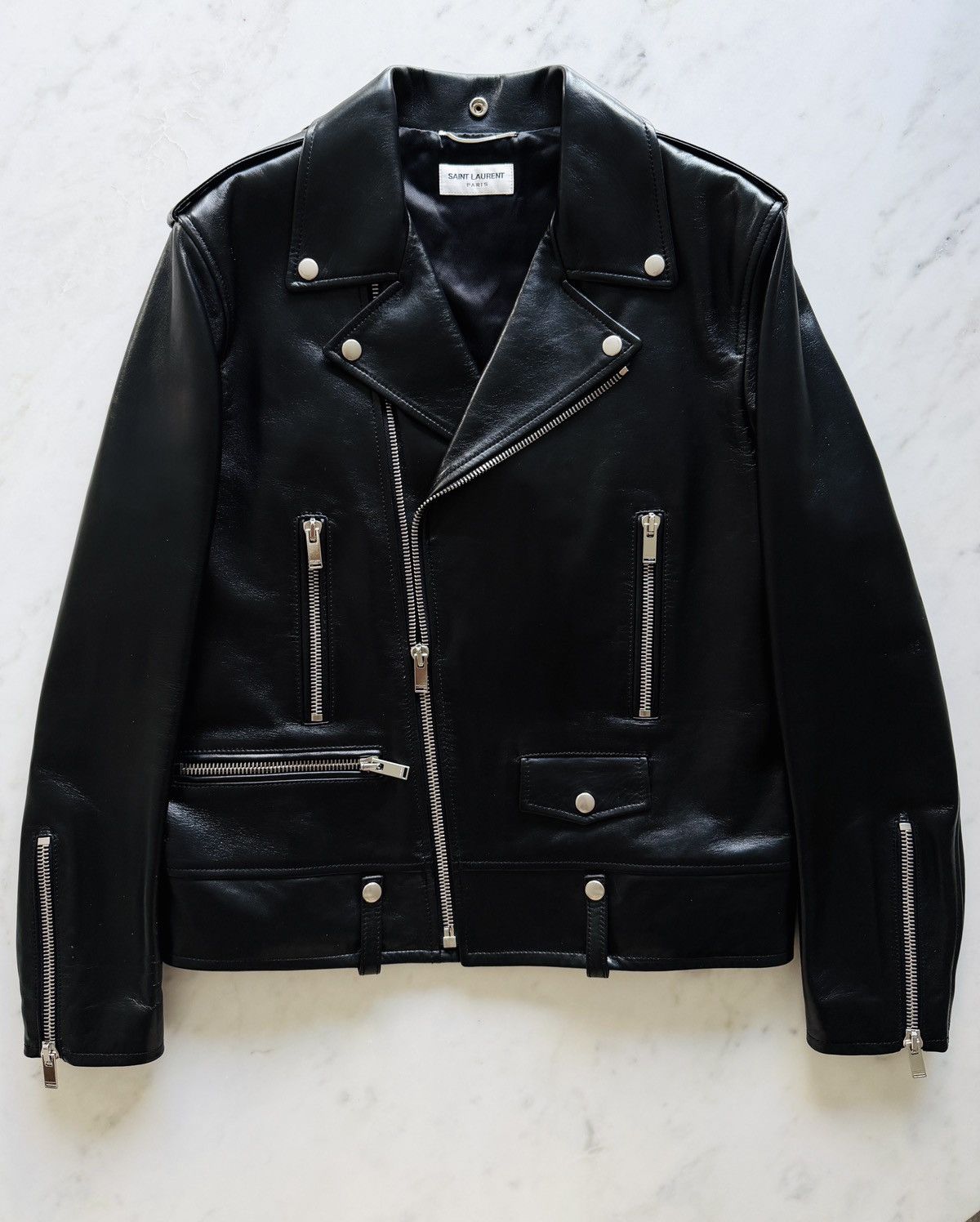 Saint Laurent Paris Saint Laurent Paris – Iconic Black Leather Biker Jacket Size US L / EU 52-54 / 3 - 1 Thumbnail
