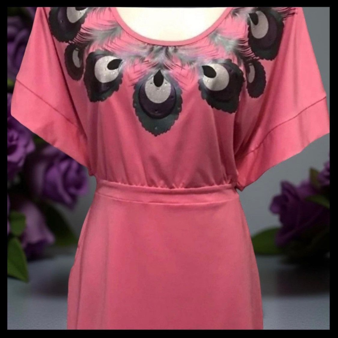 Designer × Other Colorful Bright Pink Peacock Print Dress Size L / US 10 / IT 46 - 1 Thumbnail