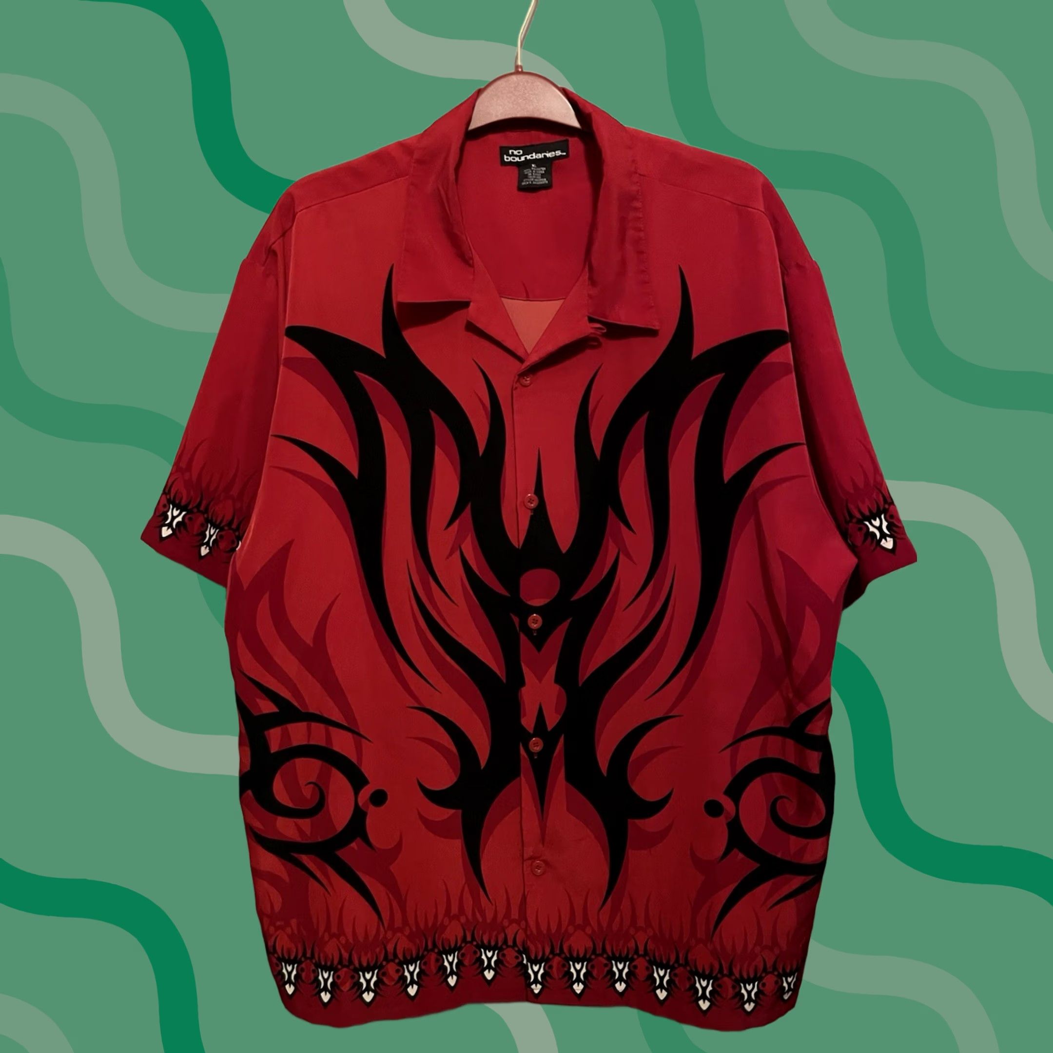 Vintage VINTAGE No Boundaries Short Sleeve Shirt Mens XL Red Tribal 90s Grunge Button-Up 00s Size US XL / EU 56 / 4 - 1 Thumbnail